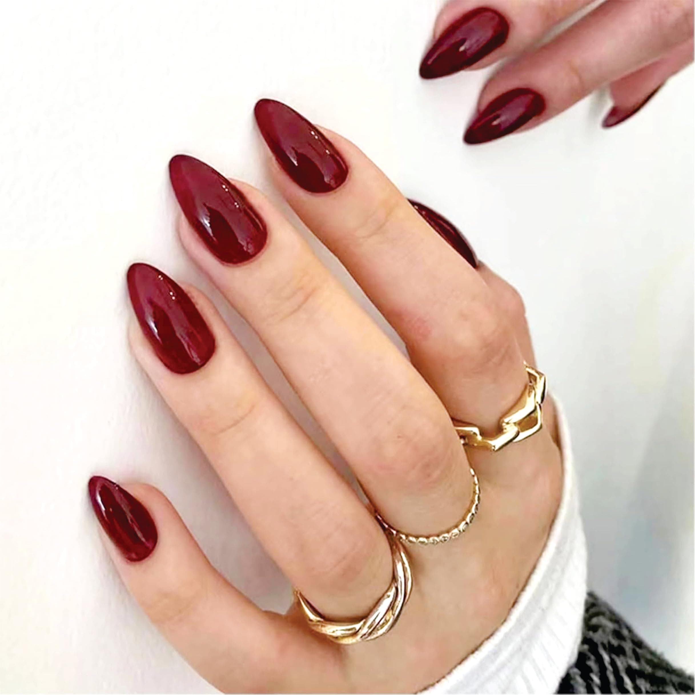 Mayklen Wine Red Stick On Nails - 24 Pcs, Pure Color Artificial Nail Extension Press on Nails, Artificial Nails With Glue Stickers, Nail File & Wood Stick - Reusable & Unbreakable