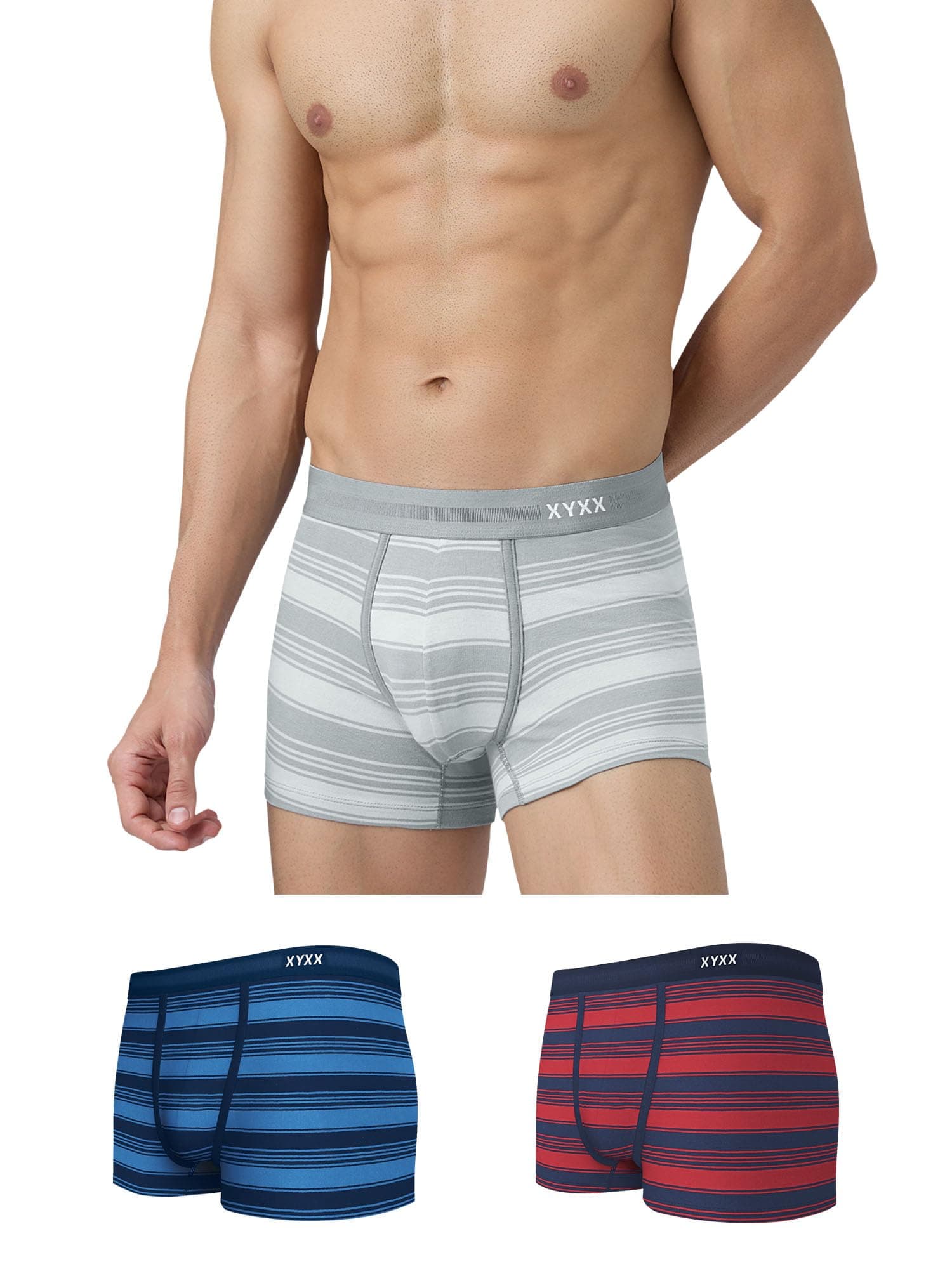 XYXX Men's Super Combed Cotton Striped Trunks | Regular Fit, No-Marks Waistband Underwear for Men Combo (Pack of 3)