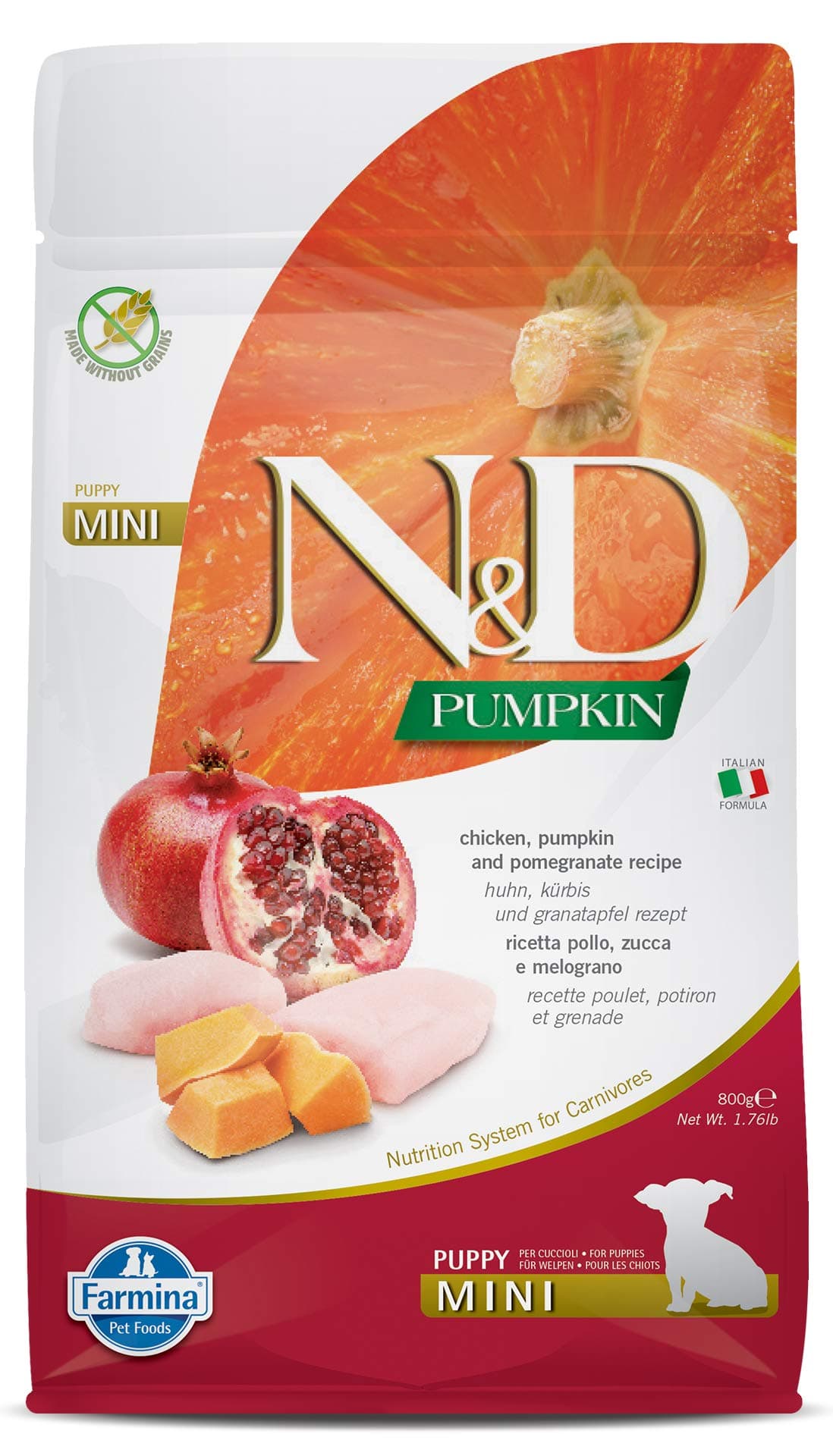 Farmina N&D Pumpkin Puppy Mini Dog Food | Chicken, Pumpkin & Pomegranate |Rich in Anti-oxidants| Complete Food for Puppies | 0.8kg | No Artificial Preservatives