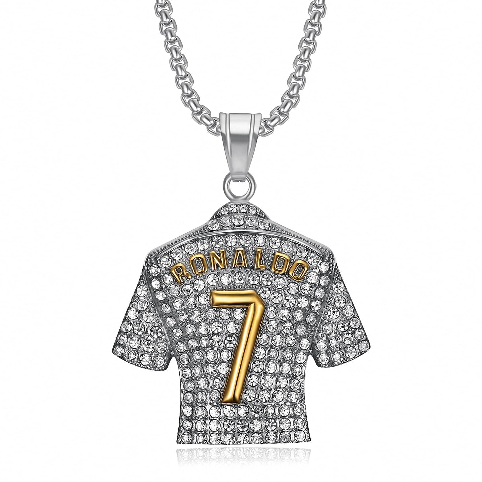 Kalapure Ronaldo Jersey Number 7 Pendant Necklace for Men, Ronaldo Jersey Kids for Necklace, No.7 Football Jersey Necklace, Ronaldo Football Chain Necklaces for Boys, 1.8 x 2.2 x 0.2 inches, Stainless