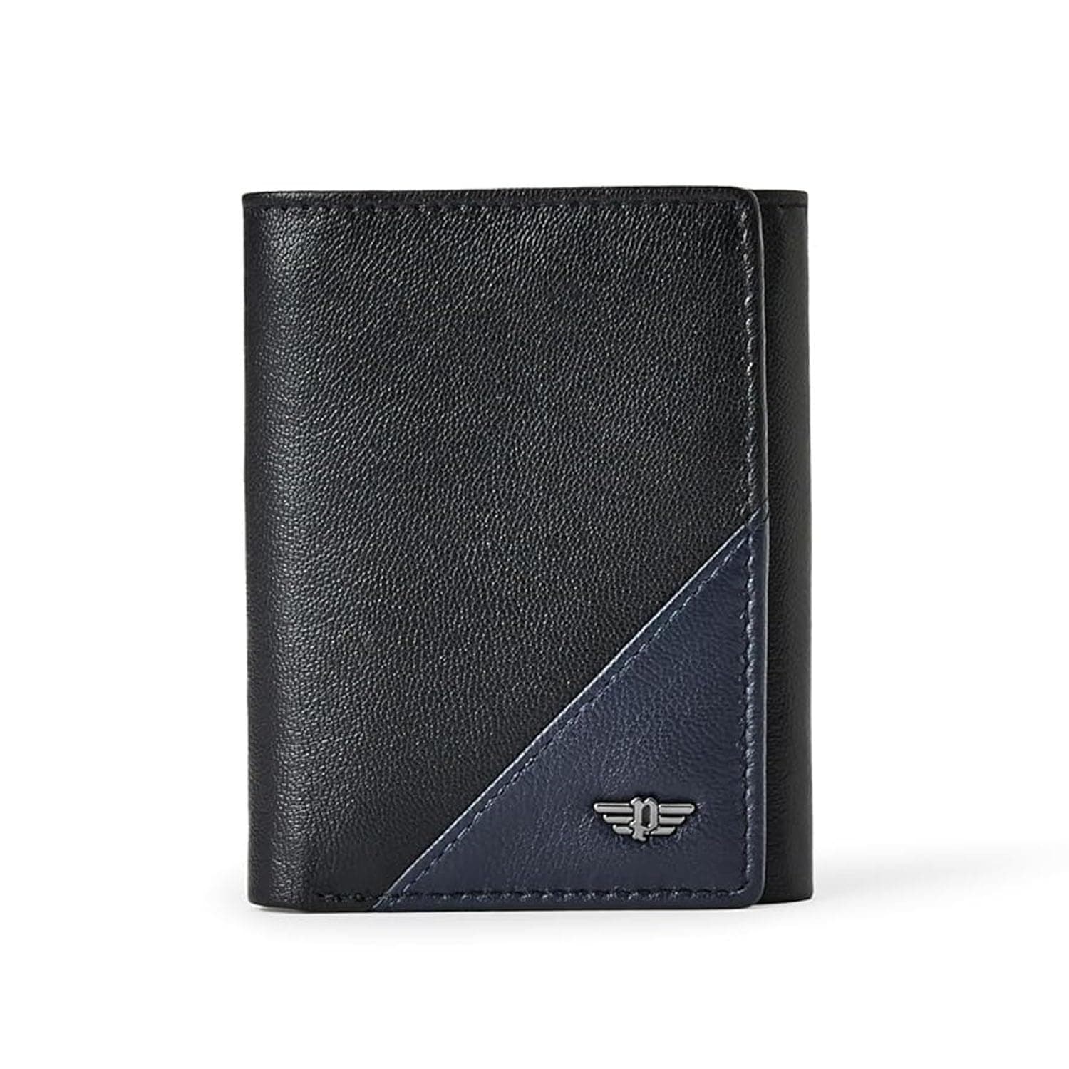 Police Men Navy Black Color Groix Tri Fold Leather Wallet