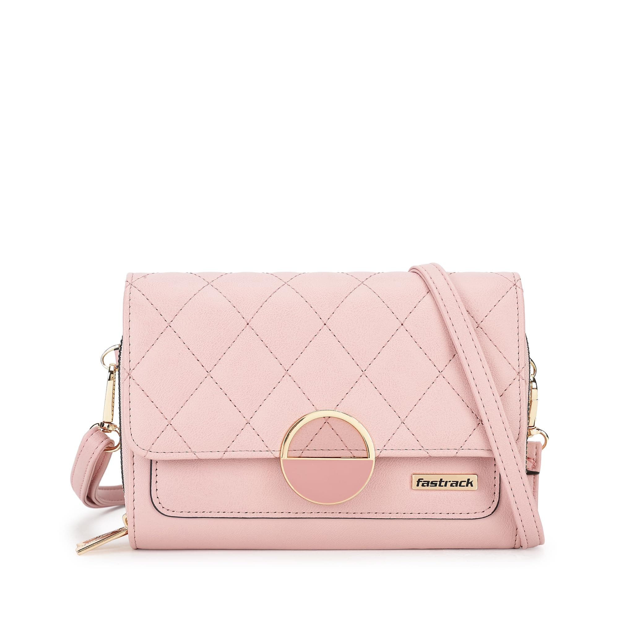 Fastrack Quilted Envelope Clutch For Women, Girls and Ladies | with Dual Zip Compartments & Detachable Sling Straps | Ladies Purse Handbag | Clutch For Casual Carry, Pink