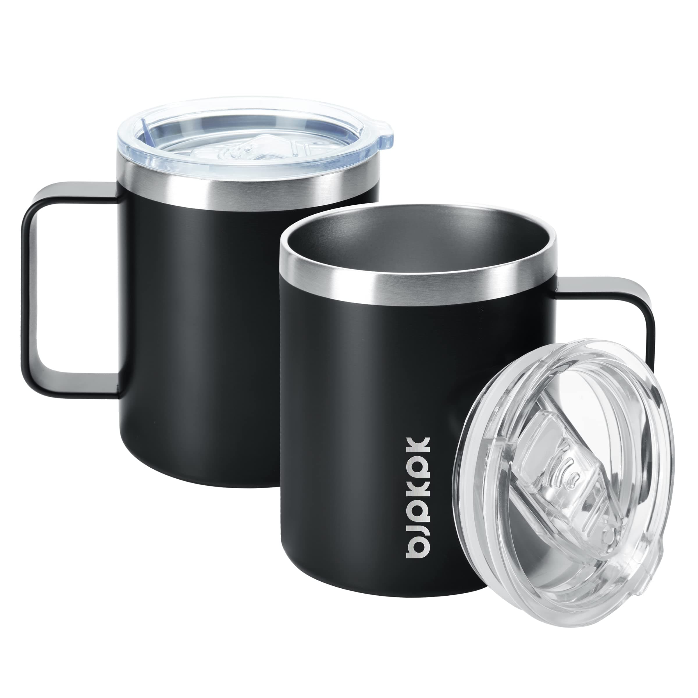 BJPKPK 14oz Coffee Mug with Handle 2 Pack,Stainless Steel Insulated Coffee Mug with Splash Proof Lid-Black
