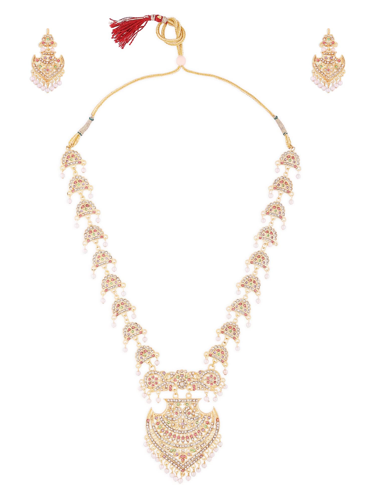 ZAVERI PEARLS Multicolor Dazzling Austrian Diamonds & Pearls Rajasthani Style Necklace & Earring Set For Women-ZPFK14472