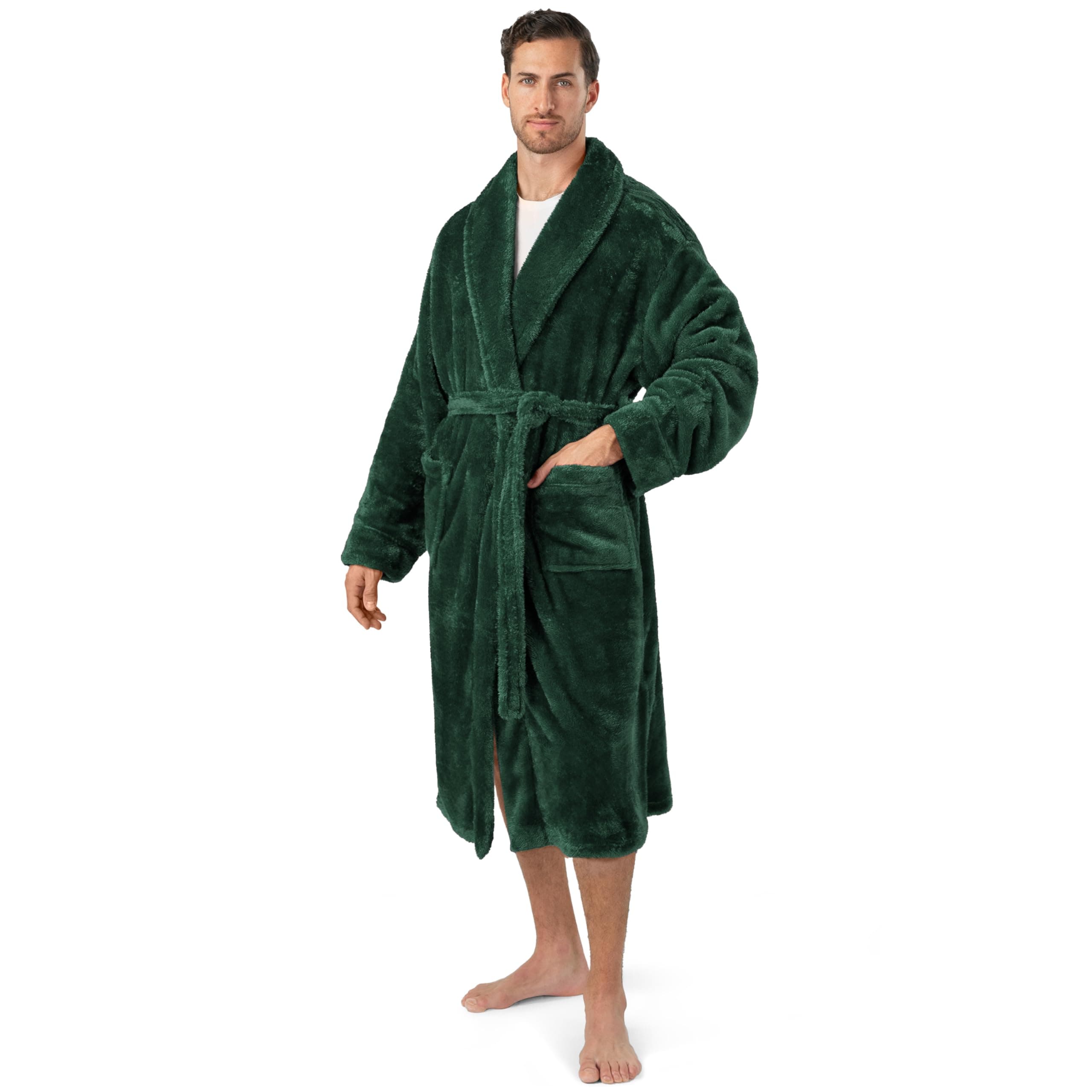 Mens Plush Fleece Robe | Soft, Warm, Spa Bathrobe for Men, Shawl Collar