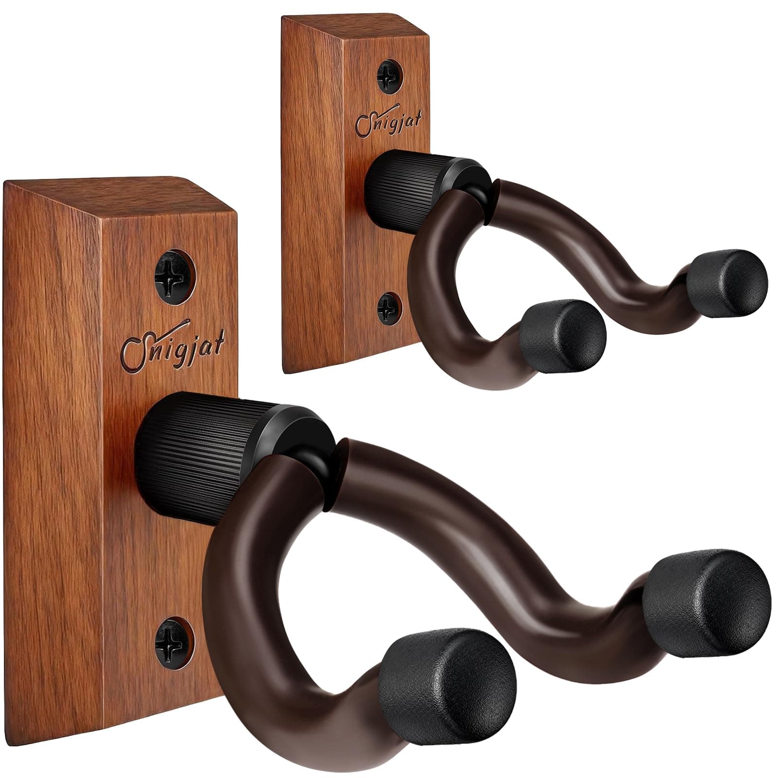 SNIGJAT Guitar Wall Mount, 2 Pack Guitar Wall Hanger, Guitar Hanger Wall Hook Holder Stand with Screws, Hardwood Guitar Wall Mount Hanger for Acoustic Guitar, Electric Guitar, Banjo, Bass, Mandolin