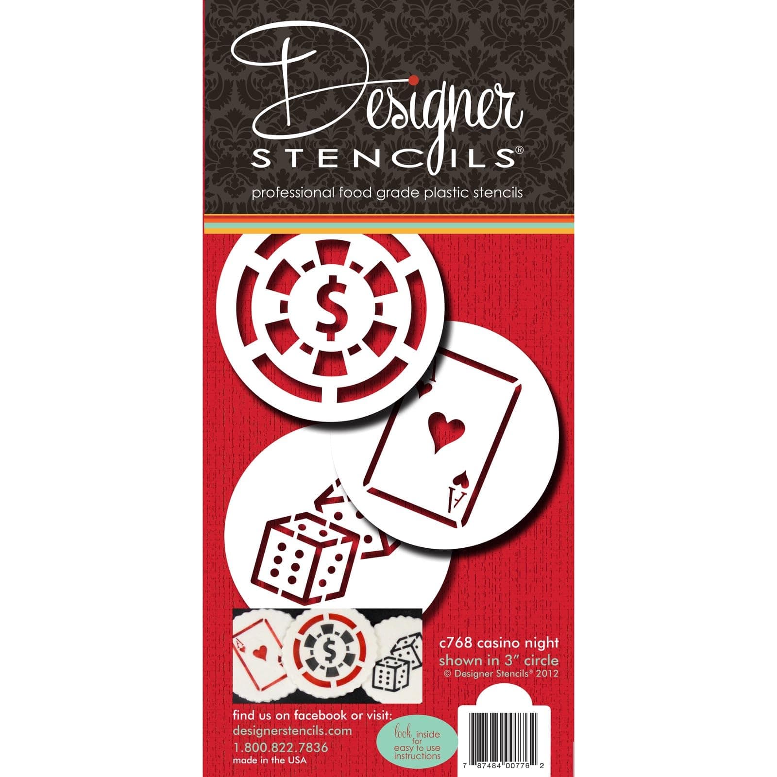 Designer Stencils C768 Casino Night Cookie Stencil Set, (Dice, Cards, Poker Chip) Beige/semi-transparent