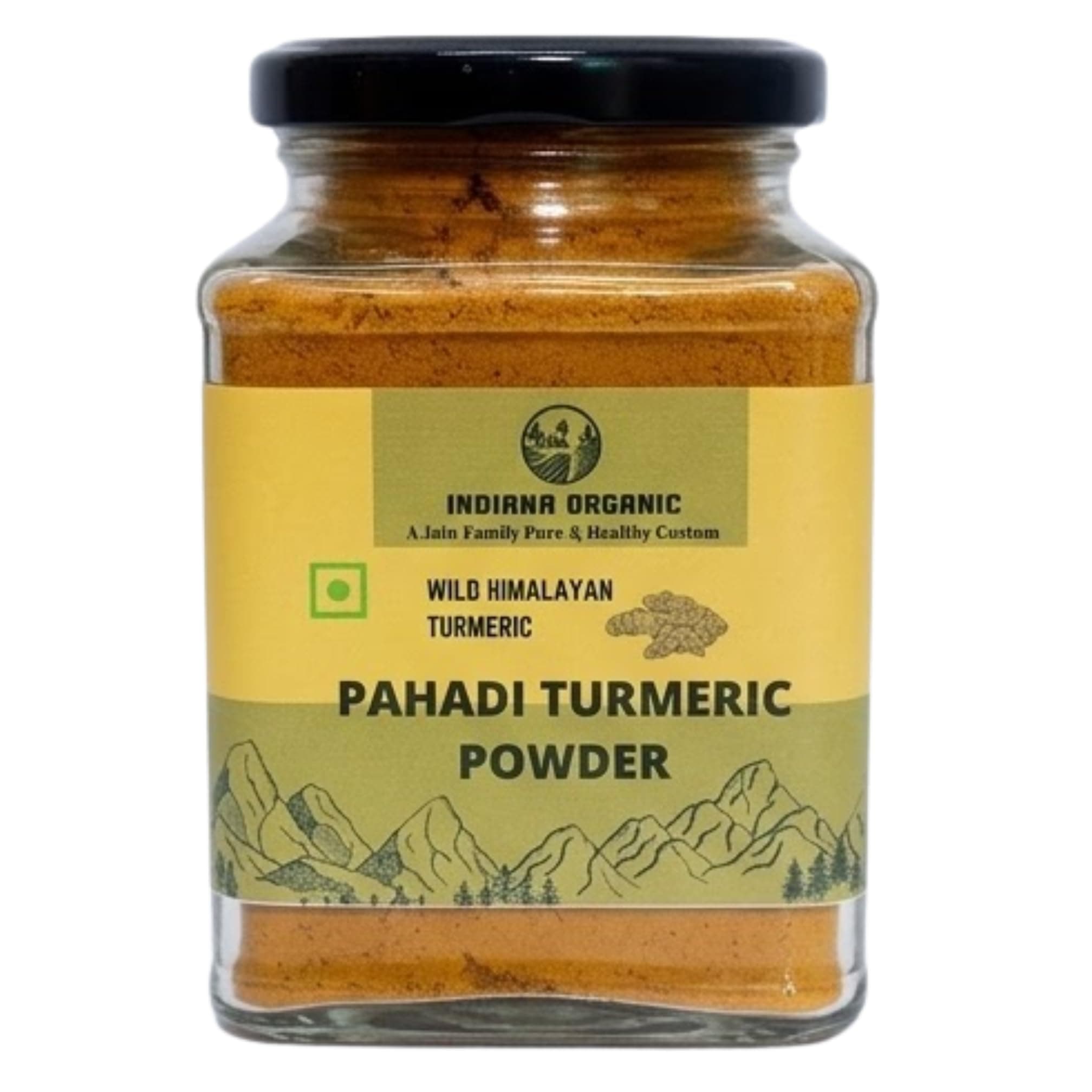 Indiana Organic Pahadi Wild Turmeric Powder (200g) - High Curcumin & Essential Oil Content | Sourced from Kumaon Hills, Uttarakhand | Natural, Unprocessed Haldi Powder | Freshly Ground & Packed on Order | Chemical-Free & Non-GMO