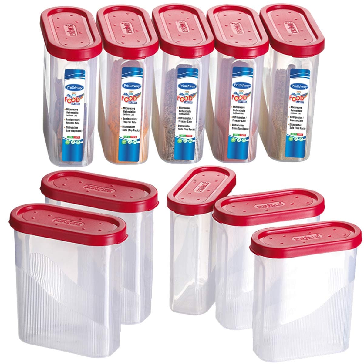 Primeway® Polypropylene Sleek Modular Food Savers Kitchen Spices Masala Containers Boxes Perfect for Fridge Door | BPA Free | 275ml | Pack of 10 Pcs | Red