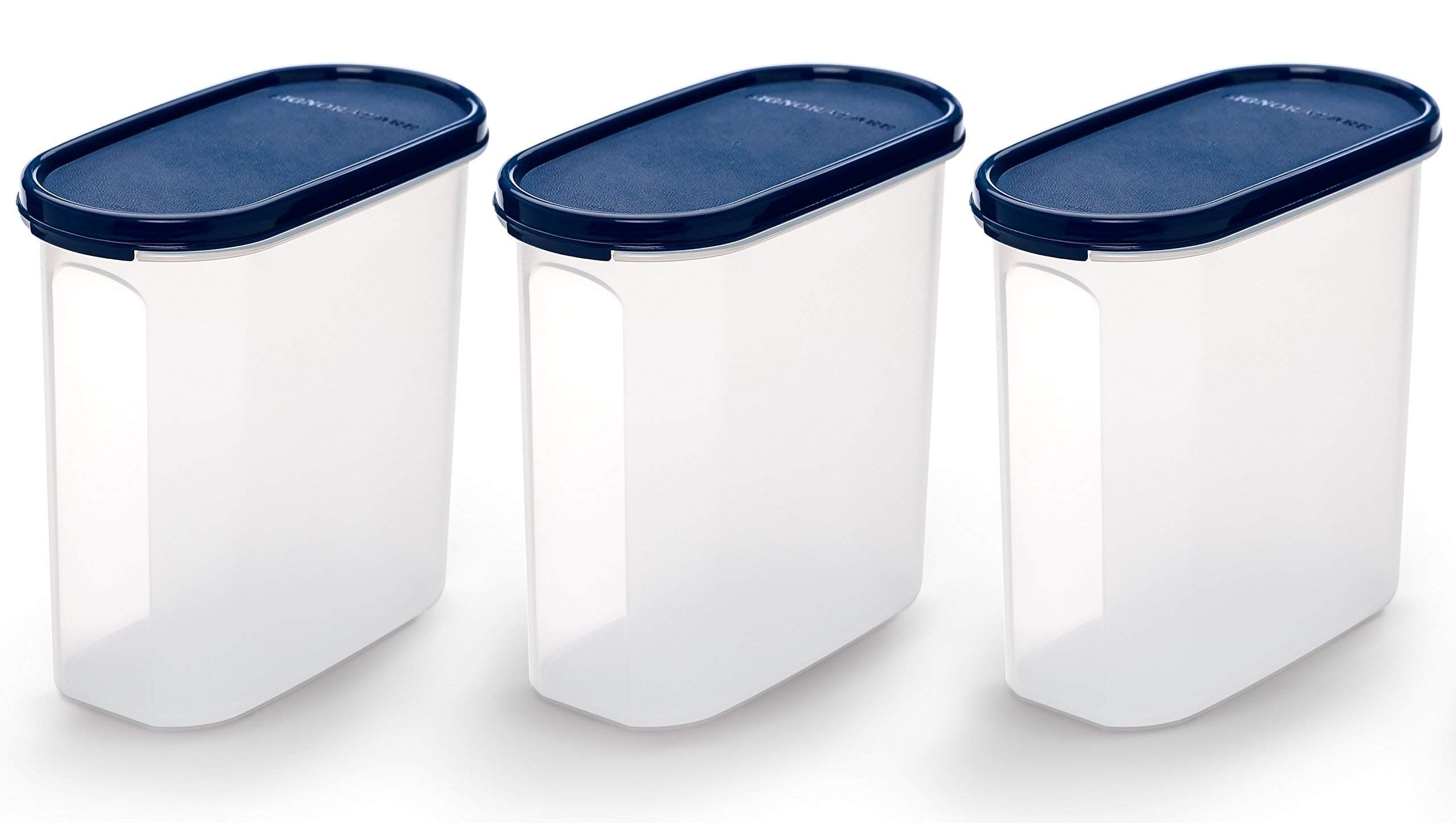 SignoraWare Modular BPA Free Plastic Oval Container | Airtight Lid | Retain Crispness | Non Toxic & odour free | Ideal for storing Rice, Sugar, Poha & Roasted Peanuts (1.7 Ltrx3 | Setof3 | ModBlue)