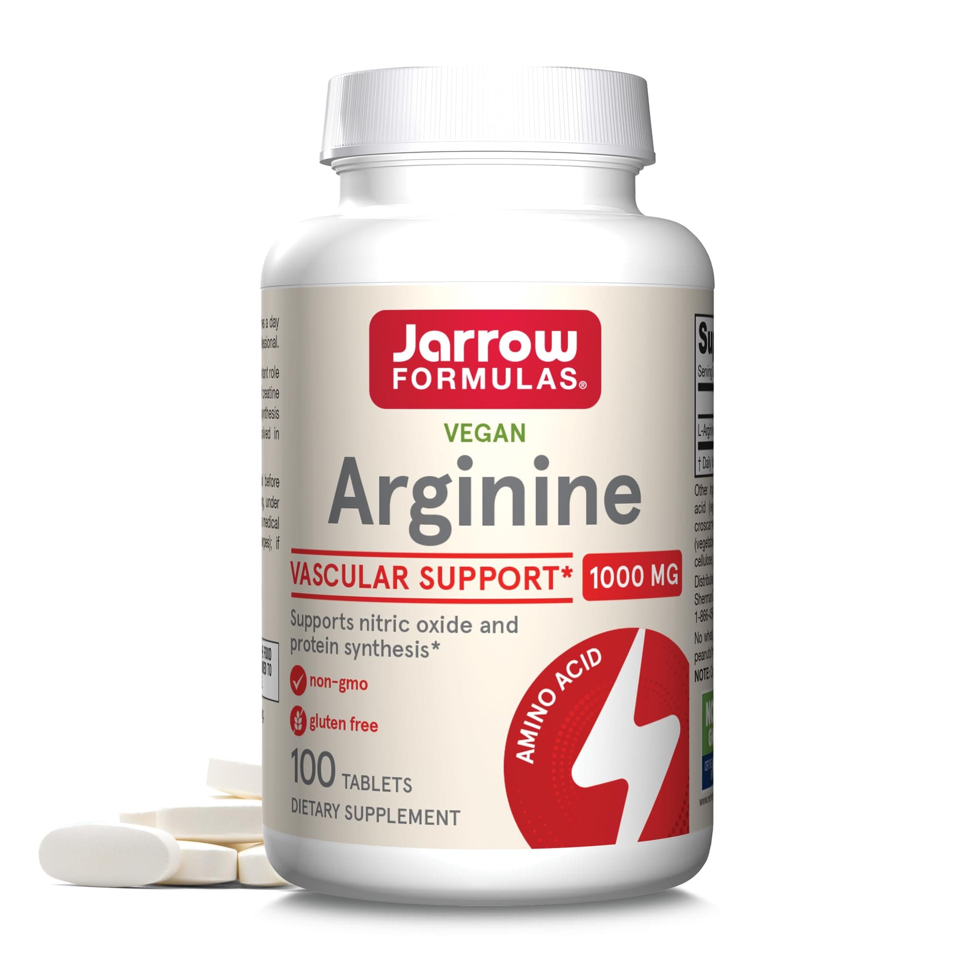 Jarrow Formulas L-Arginine 1000mg Supplement | Supports Nitric Oxide & Protein Synthesis - Arginine HCI Dietary Supplement Supports Tissue Repair | 100 Tablets