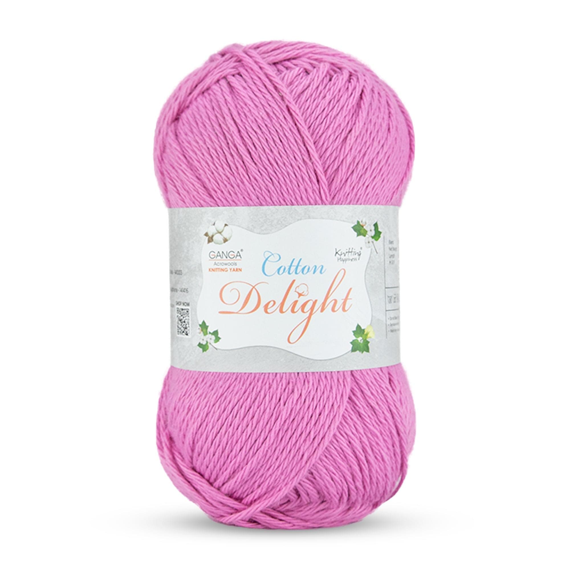 Ganga Acrowools Cotton Delight, Dk Weight Cotton Yarn, Oekotex Class L Certified 100G, 169M, Pack of 1 Ball - 100gm Each, Shade No. - COD062 - Pink Rose
