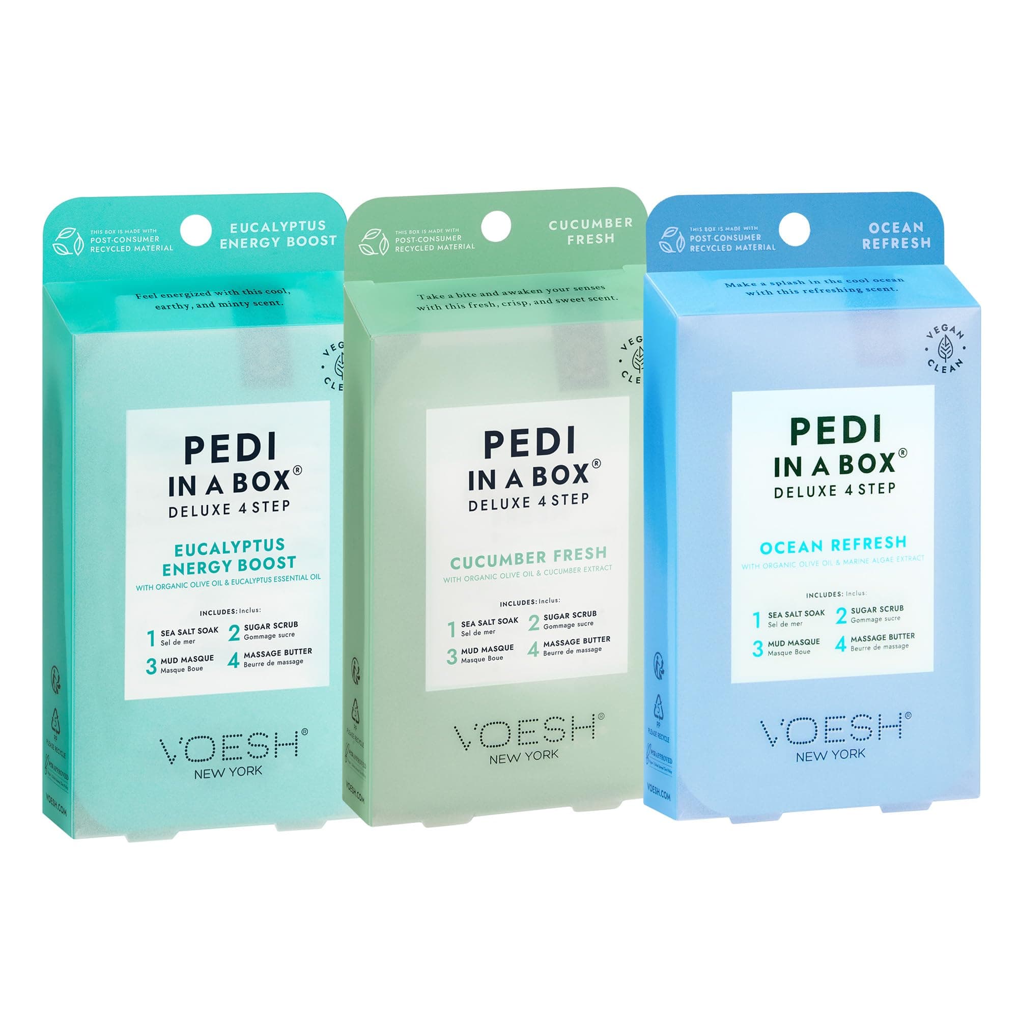 Pedi 4 Step Fresh Trio Pedicure Kit – 3 Pack with Ocean Refresh, Eucalyptus Energy Boost & Cucumber Fresh Spa Pedicure Kit at Home Foot Care.