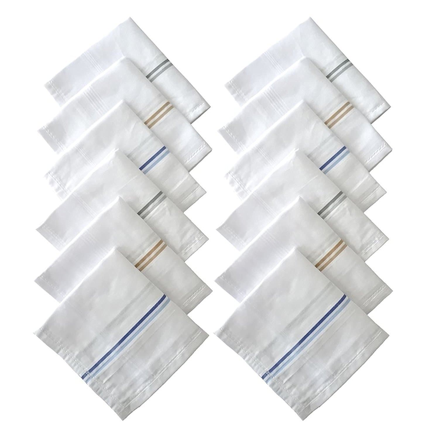 SPIN CART Cotton Premium Collection Casual Style Handkerchiefs Hanky For Men - Pack Of 12. - White Striped Xxl King Size