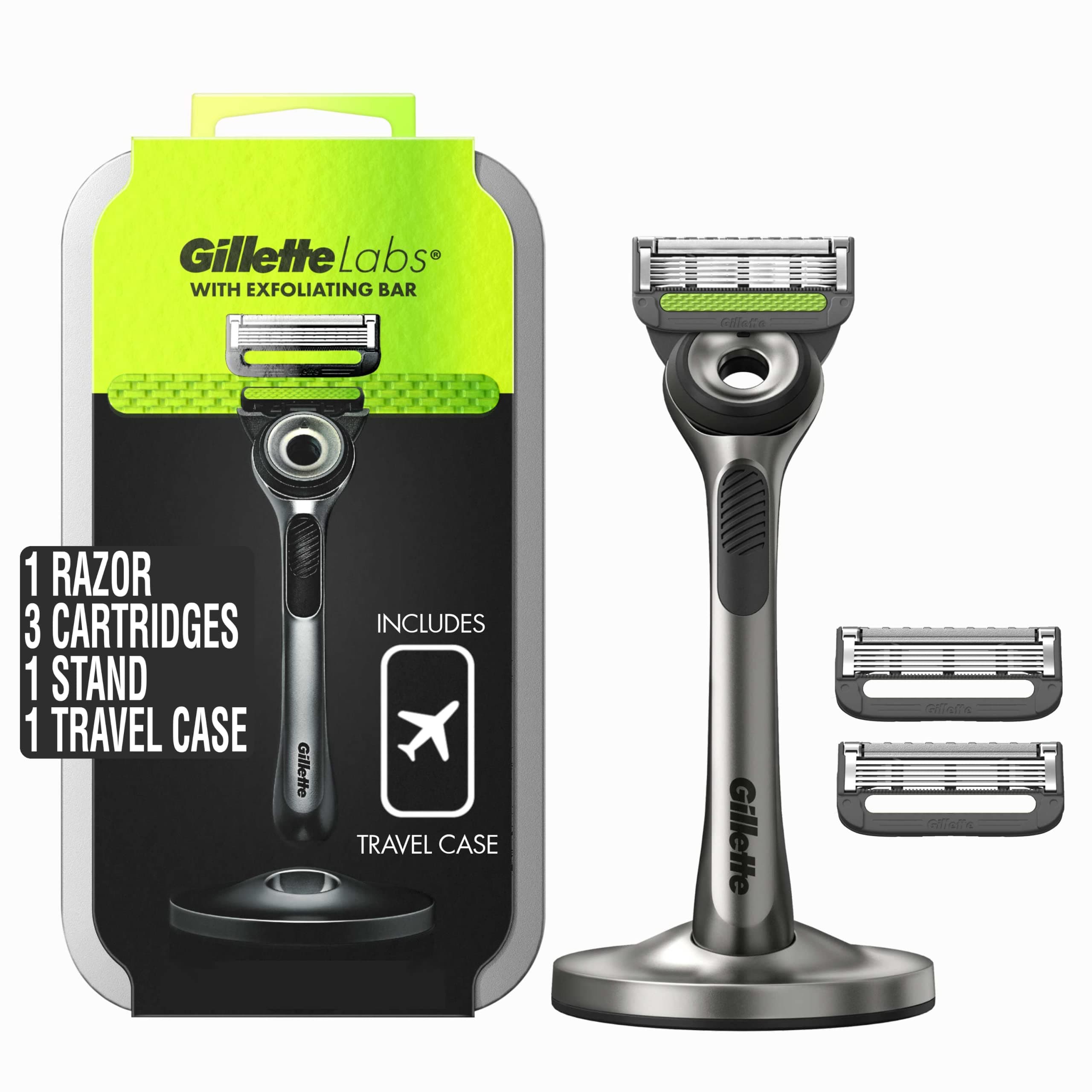 GilletteLabs with Exfoliating Bar by Gillette Mens Razor and Travel Case, Shaving Kit for Men, Storage on the Go, Includes Travel Case, 1 Handle, 3 Razor Blade Refills, and Premium Magnetic Stand