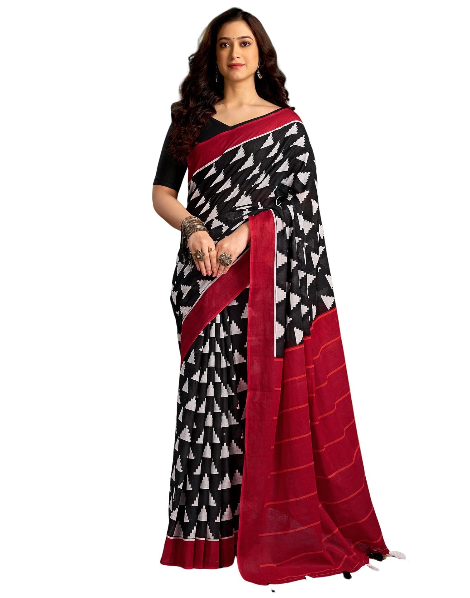 SIRIL Women's Cotton Printed Saree With Unstitched Blouse Piece