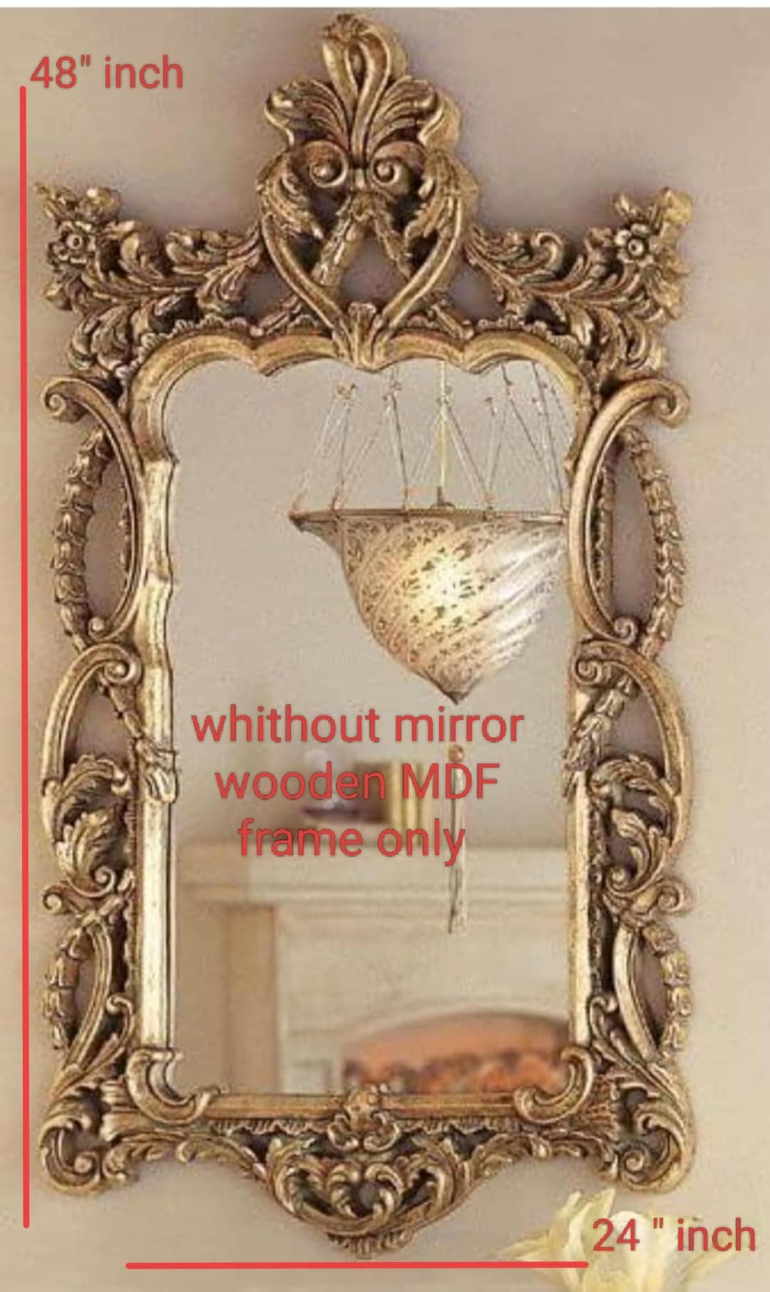 Wood Dart Wooden Carving Mirror Frame Decorative Mirror Frame Living & Bed Room Decor (48x24)