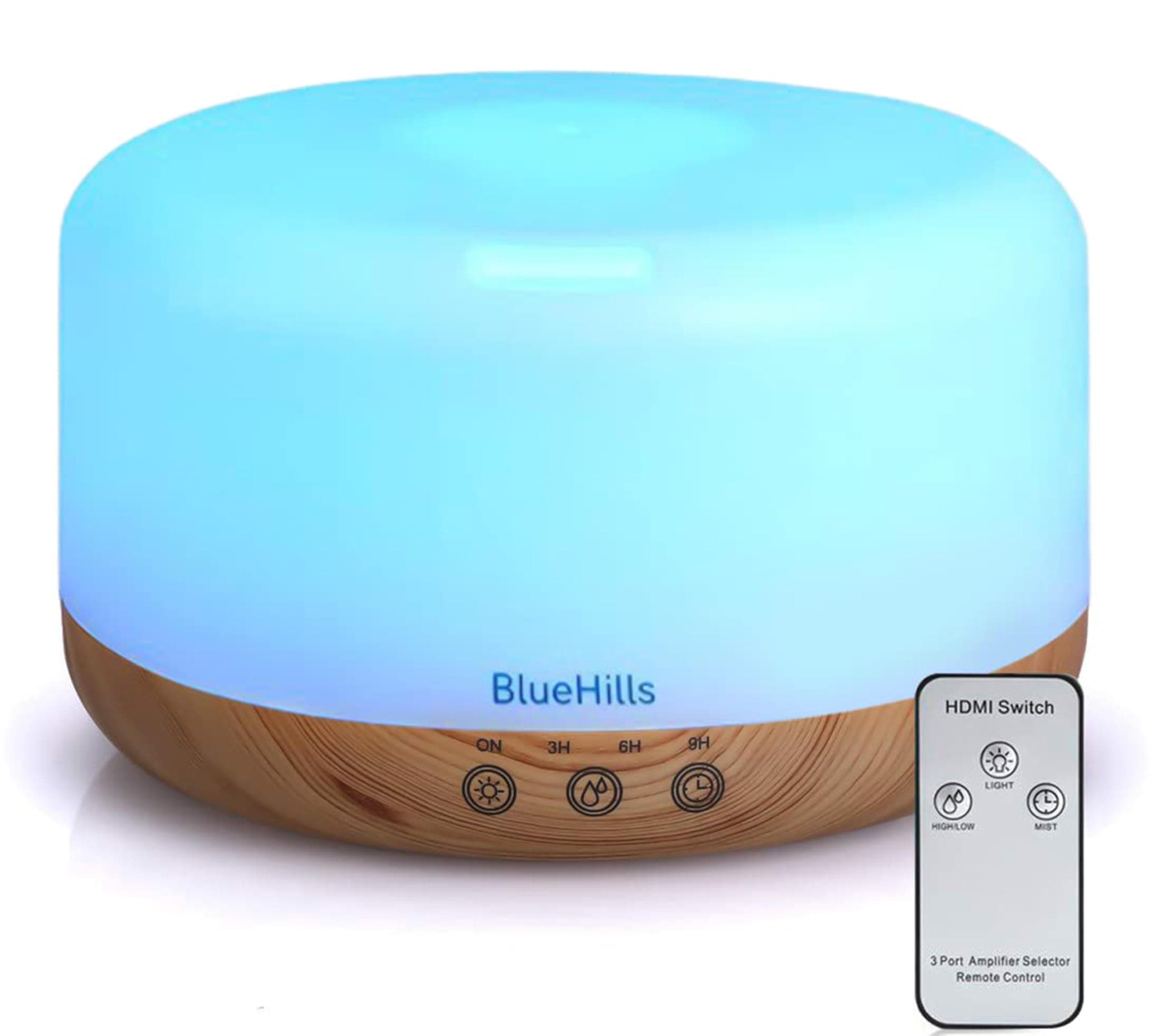 BlueHills Premium 1000 ML XL Essential Oil Diffuser Aromatherapy Humidifier with Remote & Timer for Large Room Home 18 Hour Run Huge Coverage Area 1 Liter Mood Lights Extra Large Capacity Modern Look