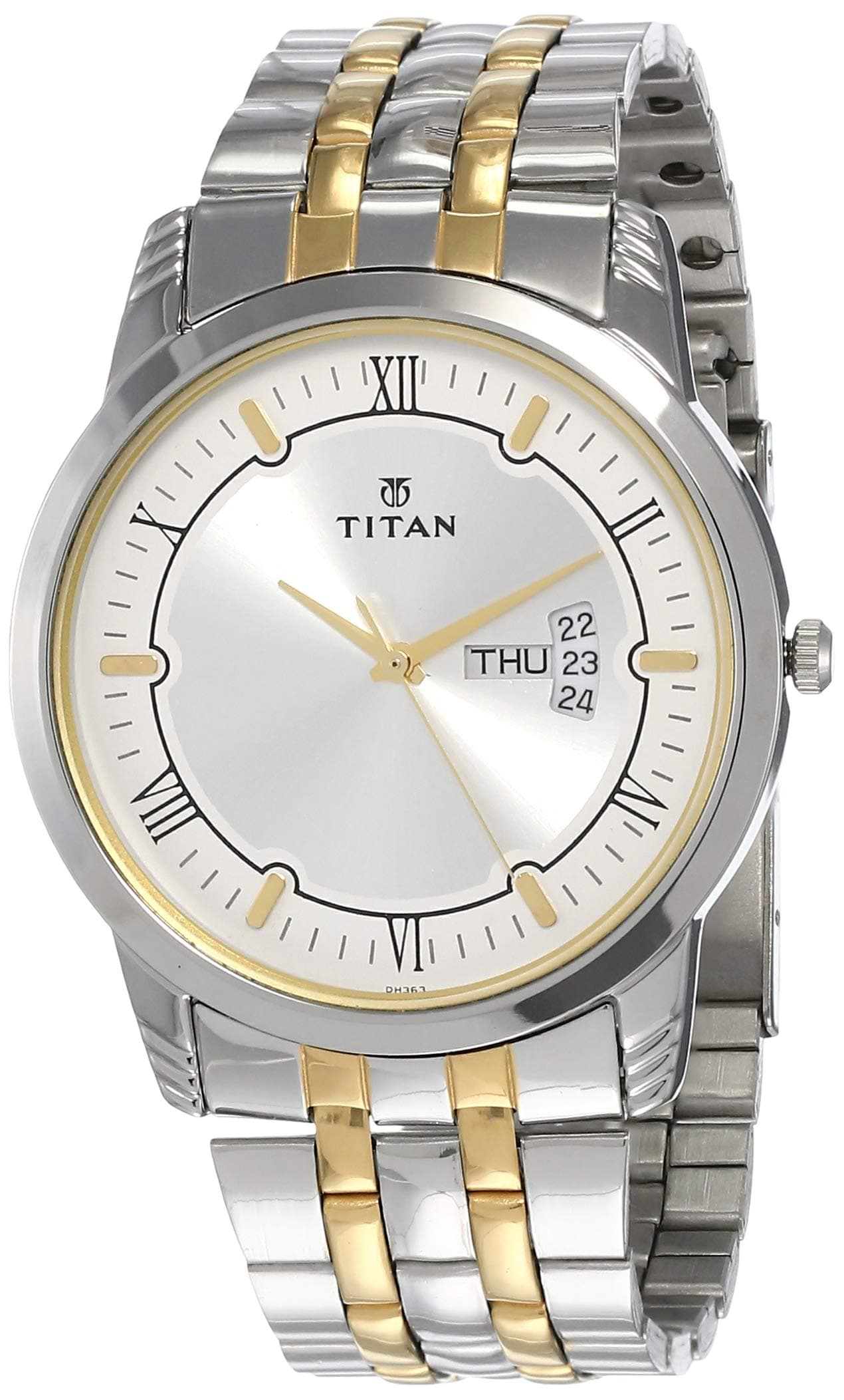 Titan Karishma Quartz Analog with Day and Date Silver Dial Two Toned Silver and Gold Stainless Steel Strap Watch for Men - NT1774BM01