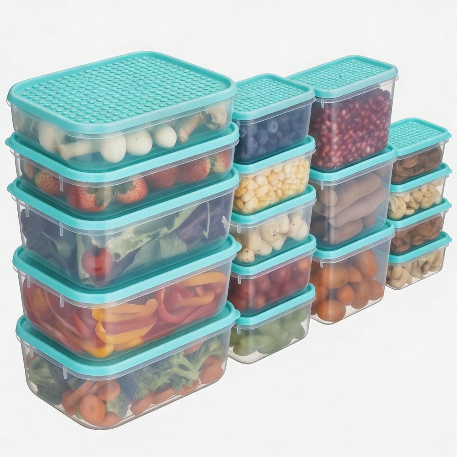 Amazon Brand - Solimo Plastic Container Set with Airtight Lids | BPA-Free | Microwave & Dishwasher Safe | Kitchen Storage Containers | Set of 17