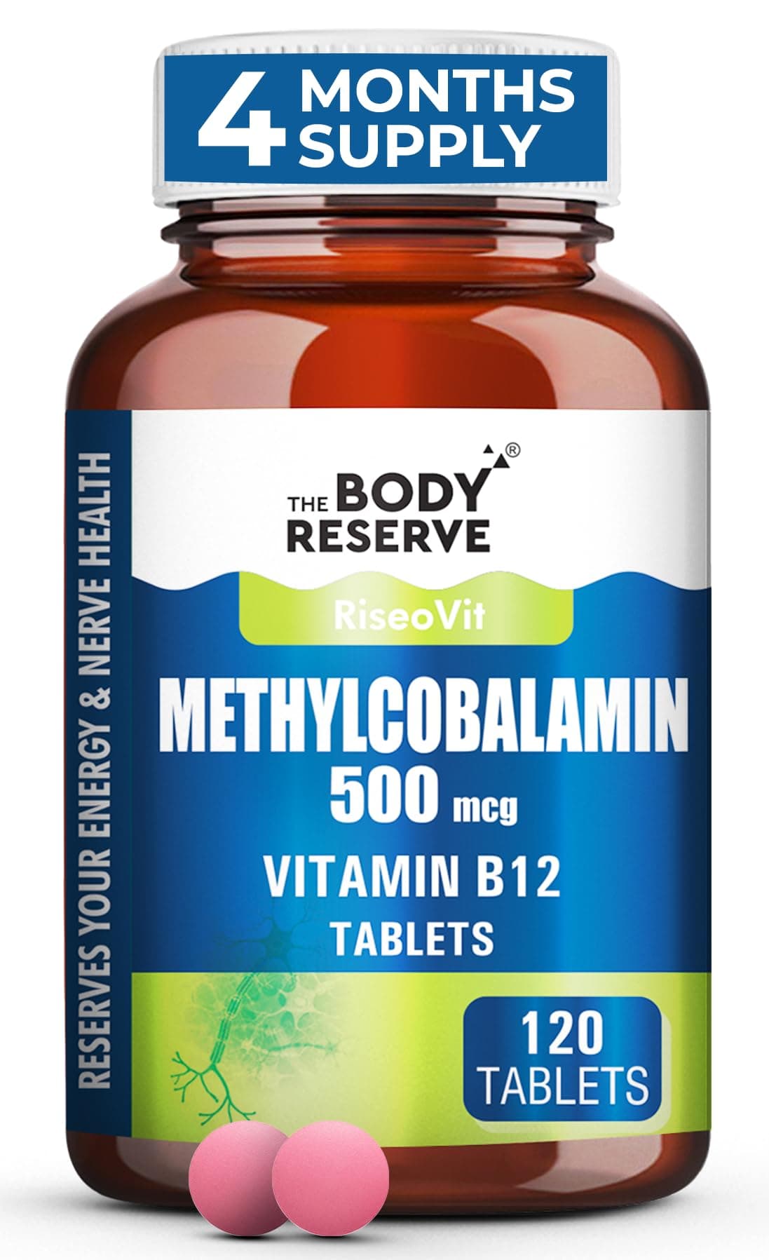 THE BODY RESERVE Vitamin B12 Supplements Methylcobalamin 500 Mcg Tablets | Active For Men & Women 120 Veg (4-Month Supply)