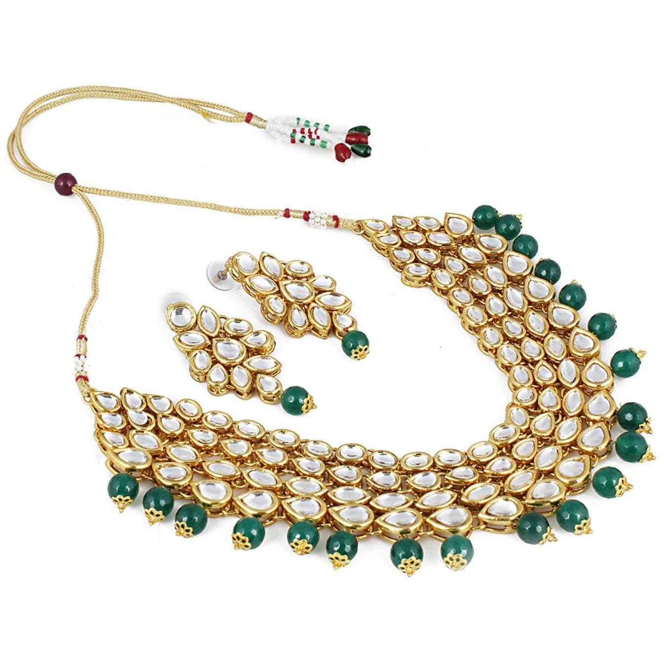 Shining Diva Fashion Latest Stylish Design Fancy Kundan Wedding Traditional Necklace Jewellery Set for Women and Girls (9837s) Green