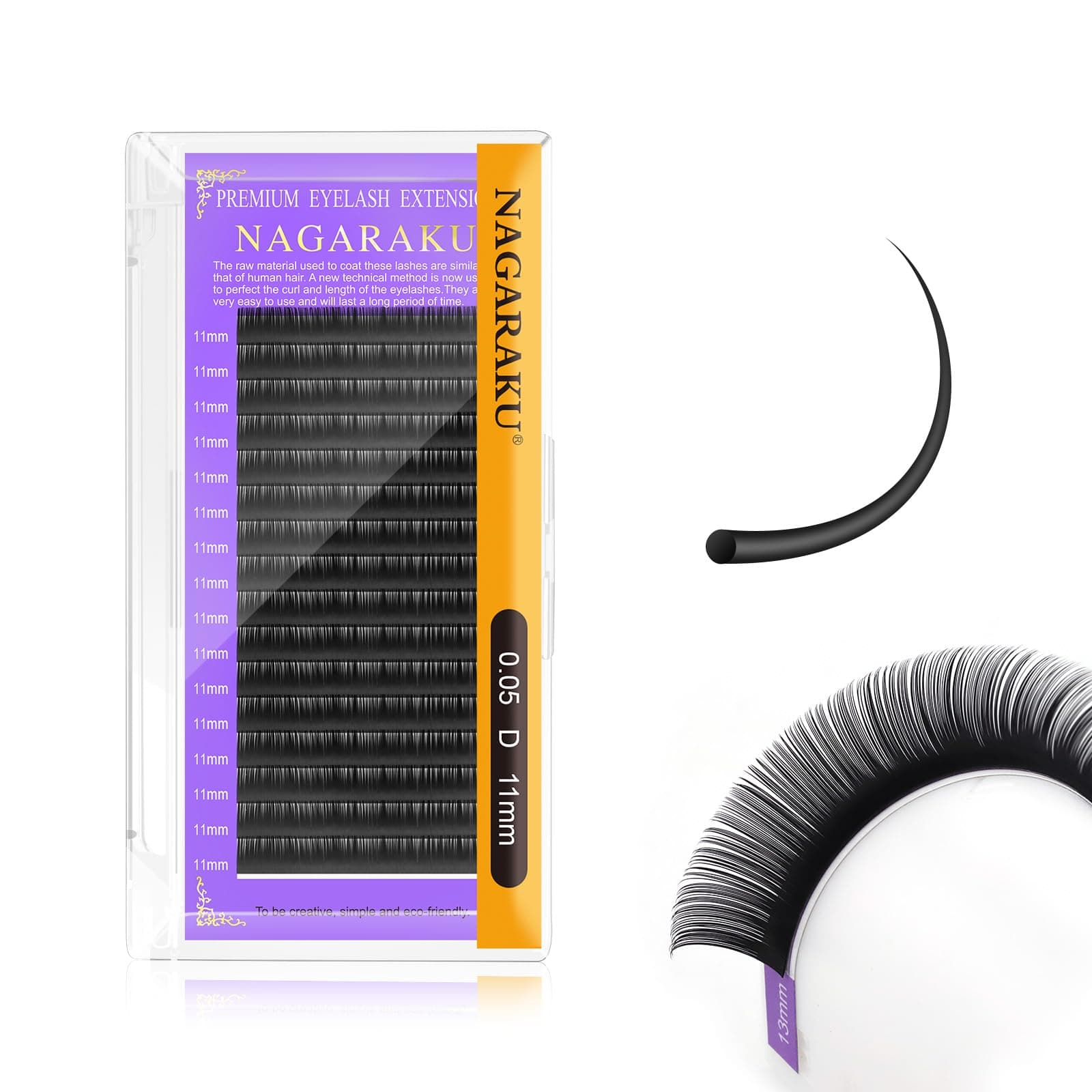 NAGARAKU Eyelash Extensions Individual Lashes 0.05mm D curl 11mm Classic Matte Black Soft Natural Professional 16 rows Beauty Salon Supplies