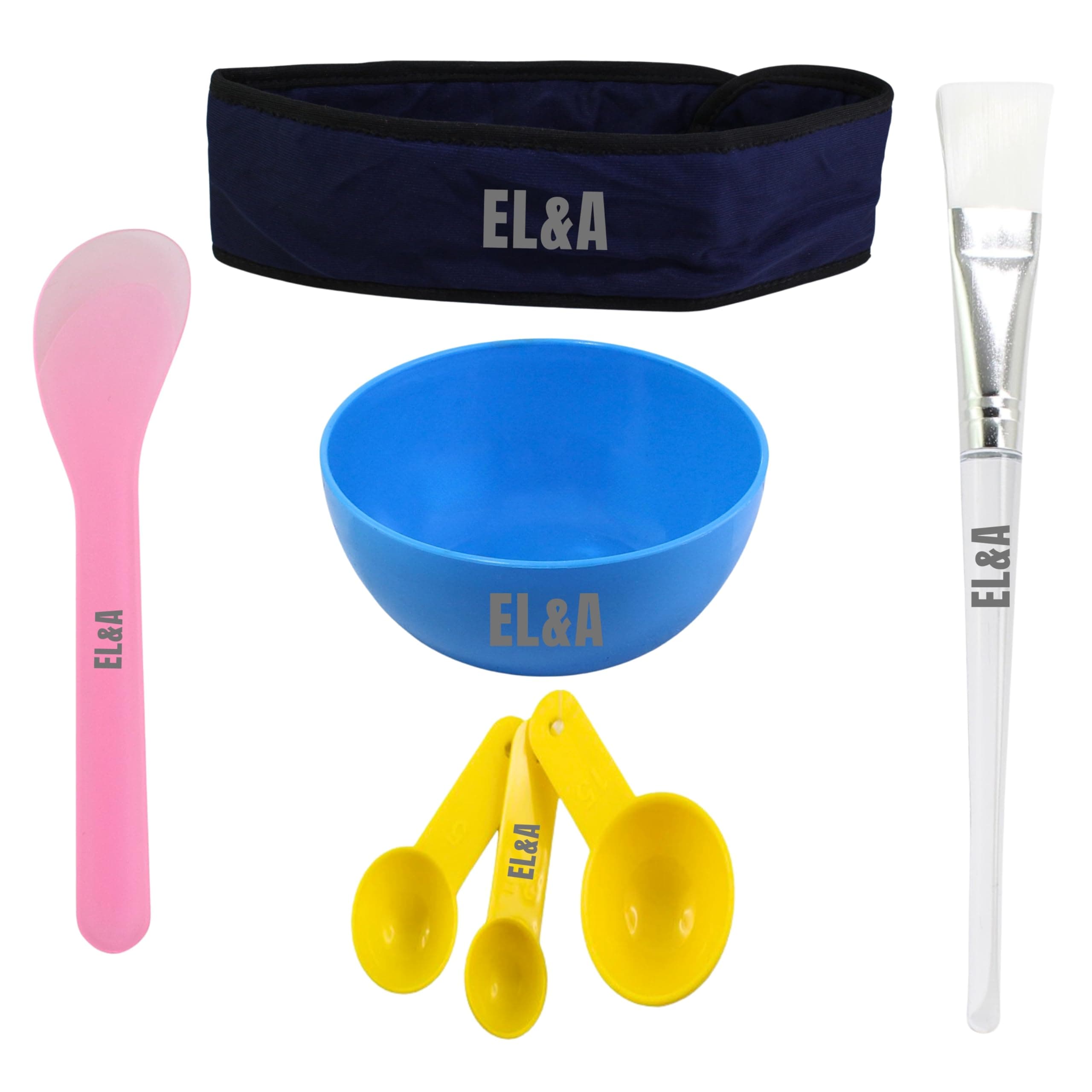 [Ear Lobe & Accessories] Face Pack Combo (1 Pc Face Pack Mixing Bowl (200 ml) | 1 Pc Mixing Spatula | 3 Measuring Spoons (Different Sizes) | 1 Pc Velcro Headband | 1 Pc Face Brush) (Color May Vary)