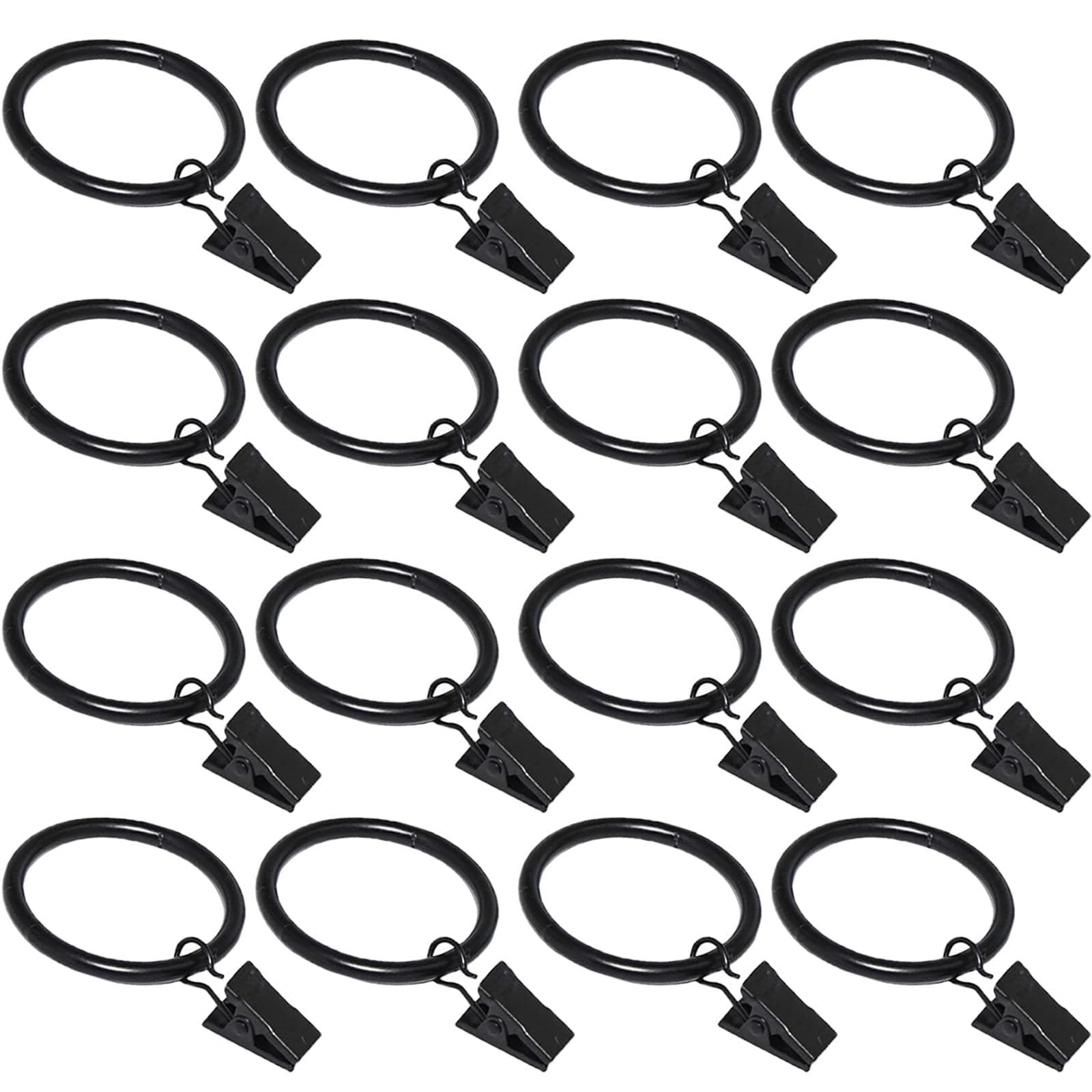 16 Pack Curtain Rings with Clips, Window Clip Rings Black Curtain Hooks Hangers Clip Rings for Hanging Drapery Drapes Bows, Small 1.26 Inch in Diameter, Fits up to 1" Rod