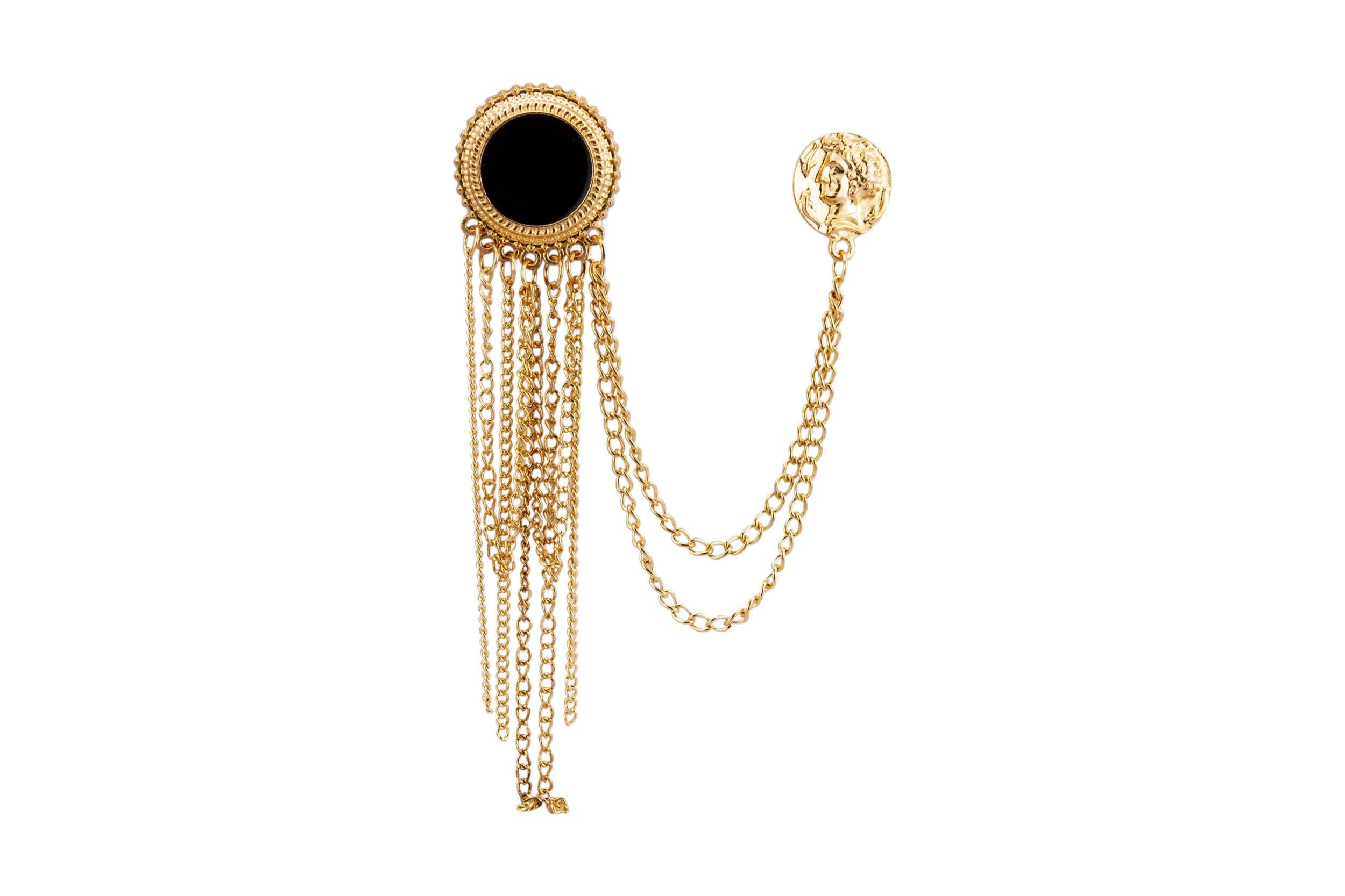 Knighthood Golden Metal Round Block Enamel with Gold Chain and Honorary Coin Detailing Brooch for Men