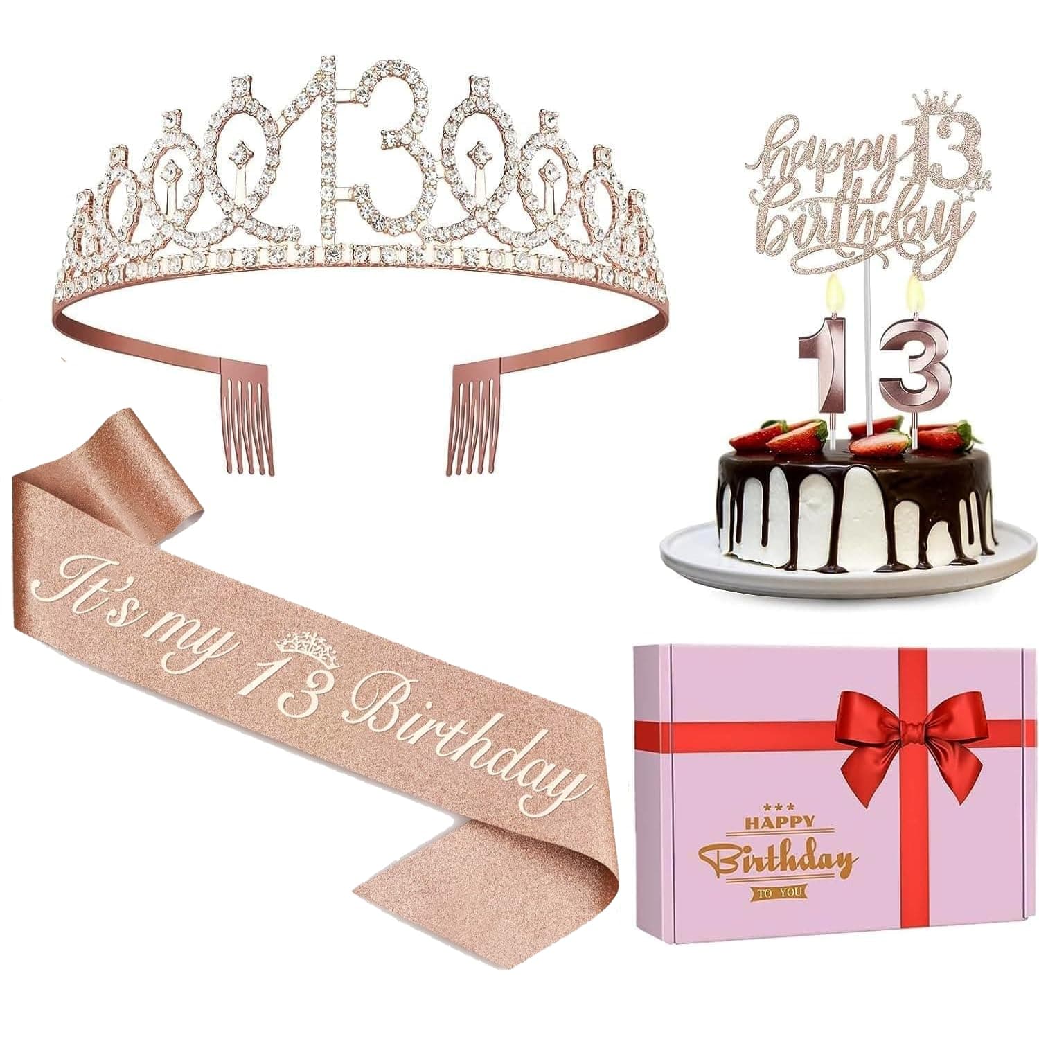 Juesly 13th Birthday Decorations for Girls Rose Gold Party Decor