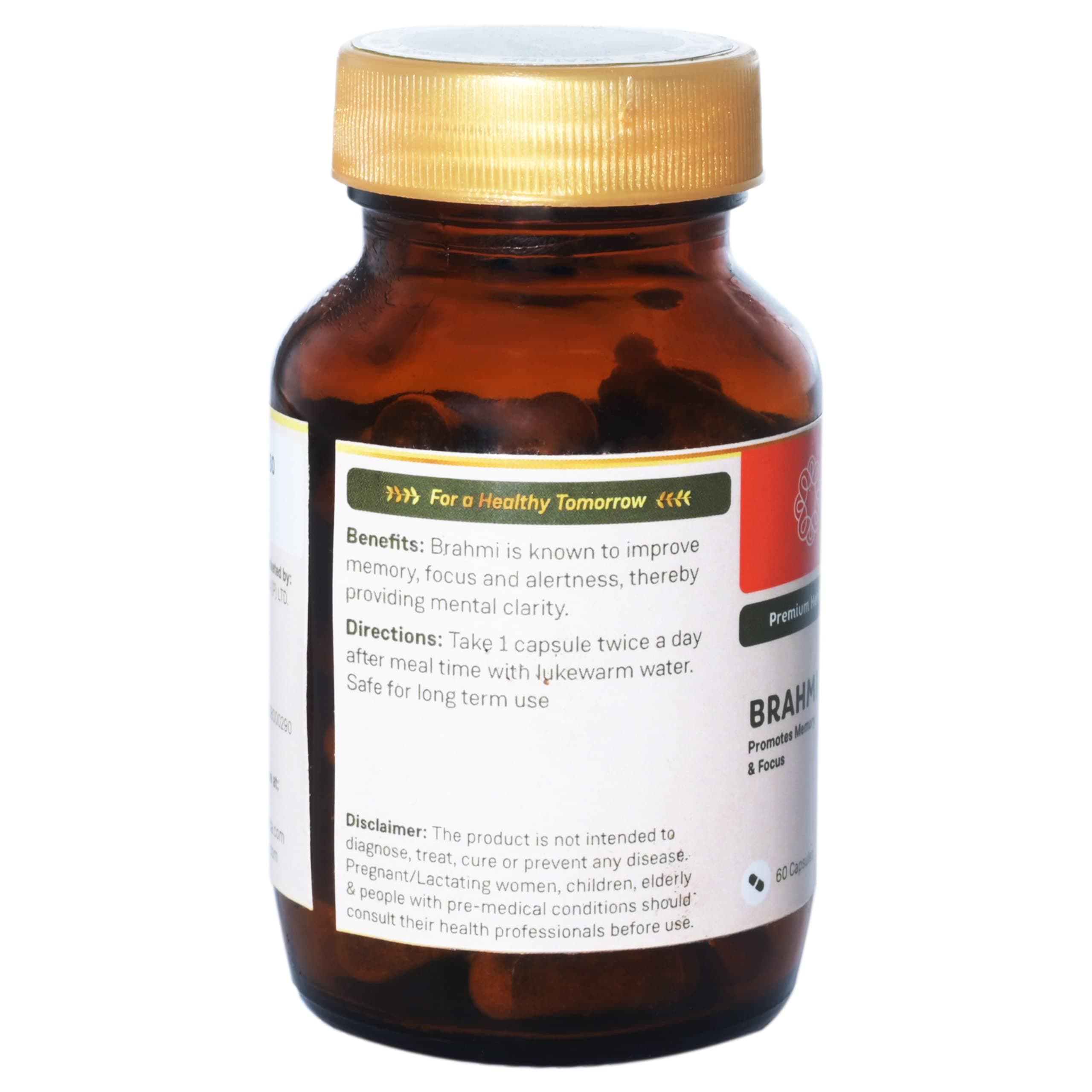 Sitaram Ayurveda Brahmi Capsules | Ayurvedic Brain Wellness Formula with Brahmi Extract | Helps Support Memory, Focus, Mental Clarity, Alertness & Stress Balance | Daily Cognitive Care | 60 nos