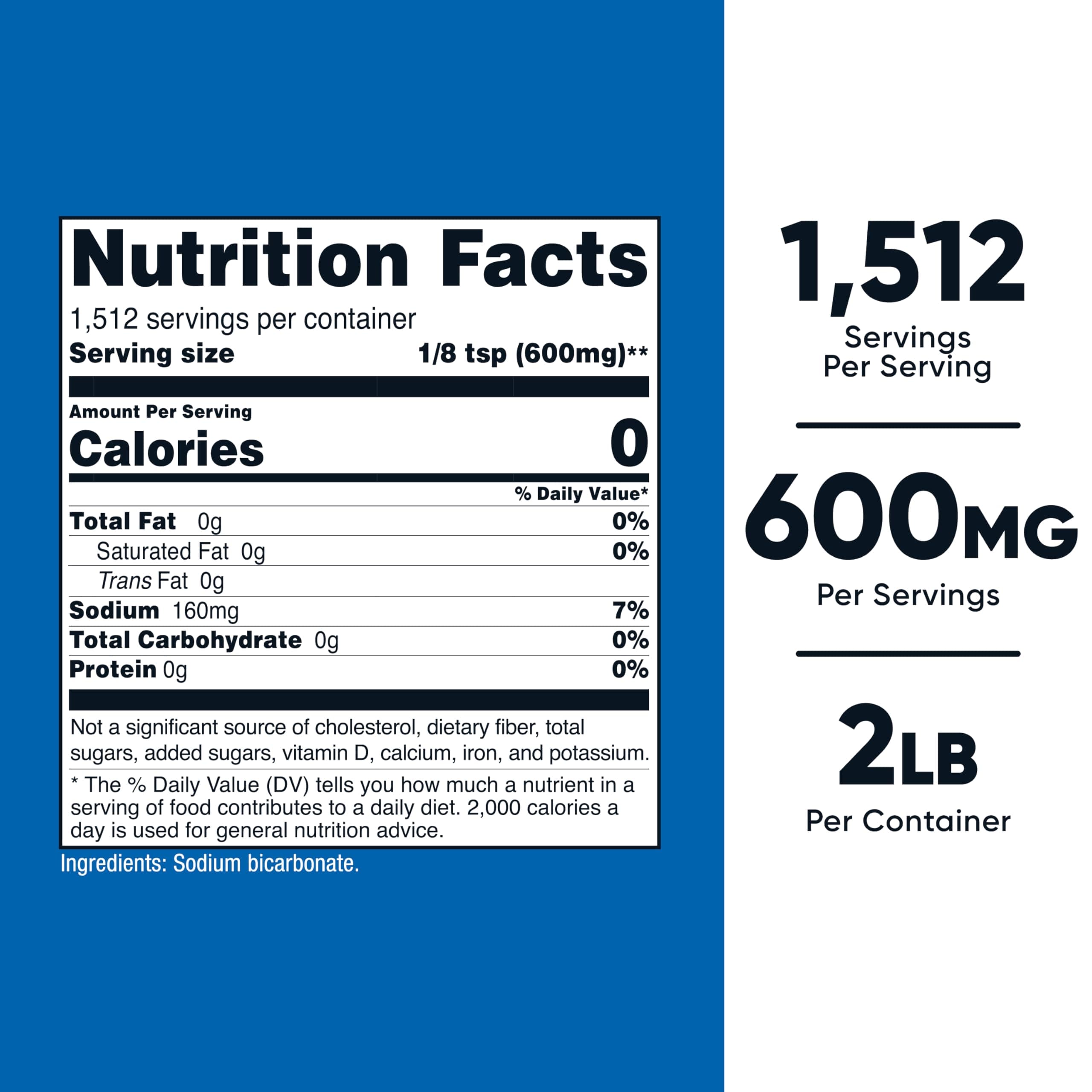Nutricost Sodium Bicarbonate (2 LB) - 600mg Per Serving, Non-GMO, Gluten Free