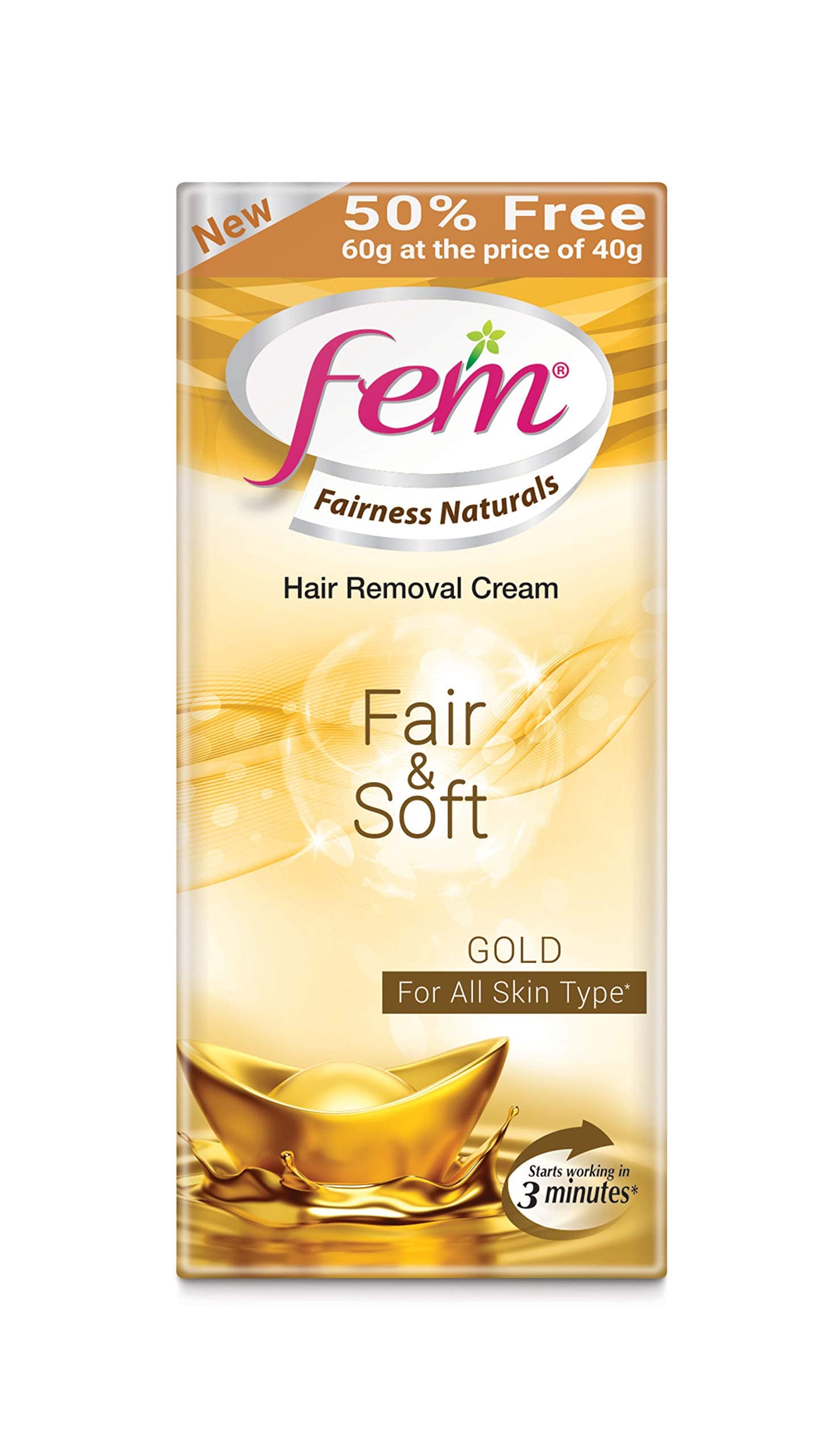 Fem Fairness Naturals Hair Removal Cream Fair And Soft, 40 Gm (Pack Of 4)