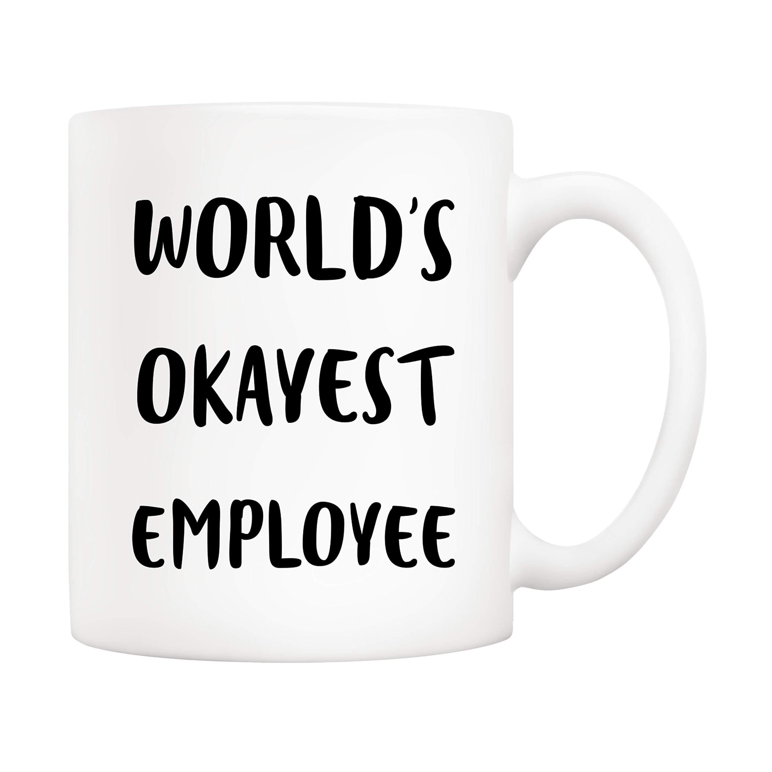 5Aup Christmas Gifts Funny Office Coffee Mug, World's Okayest Employee Cups 11 Oz, Unique Birthday and Party Gifts for Boss Coworker