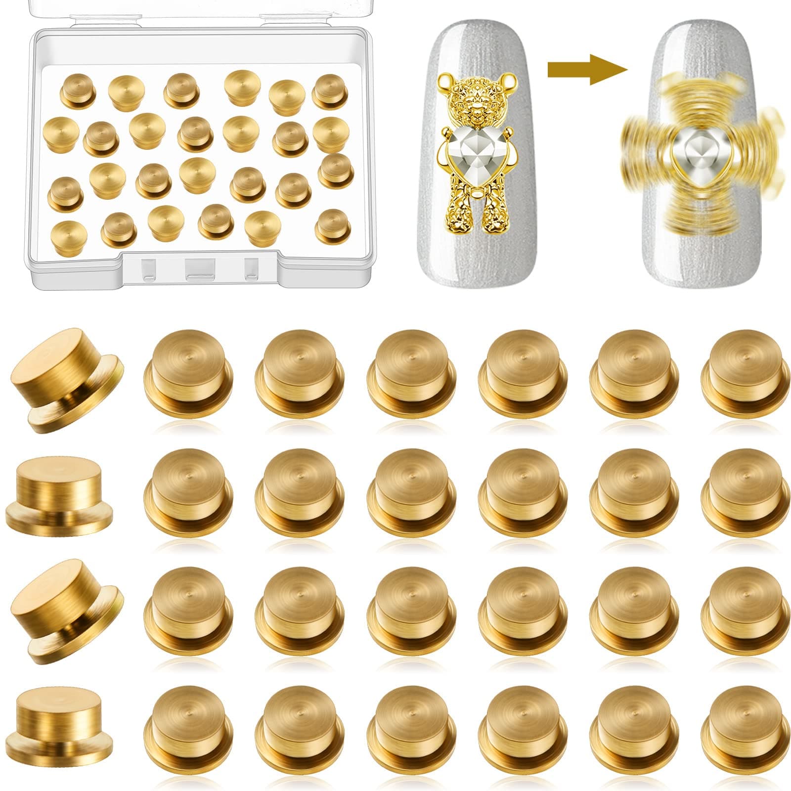 Leelosp 30 Pieces Spinning Nail Charms Nail Art Rotating Charm Bearing Art Tool Rings Jewelry Rotating Tools 3D for Women Girls Crafting Jewelry Accessories