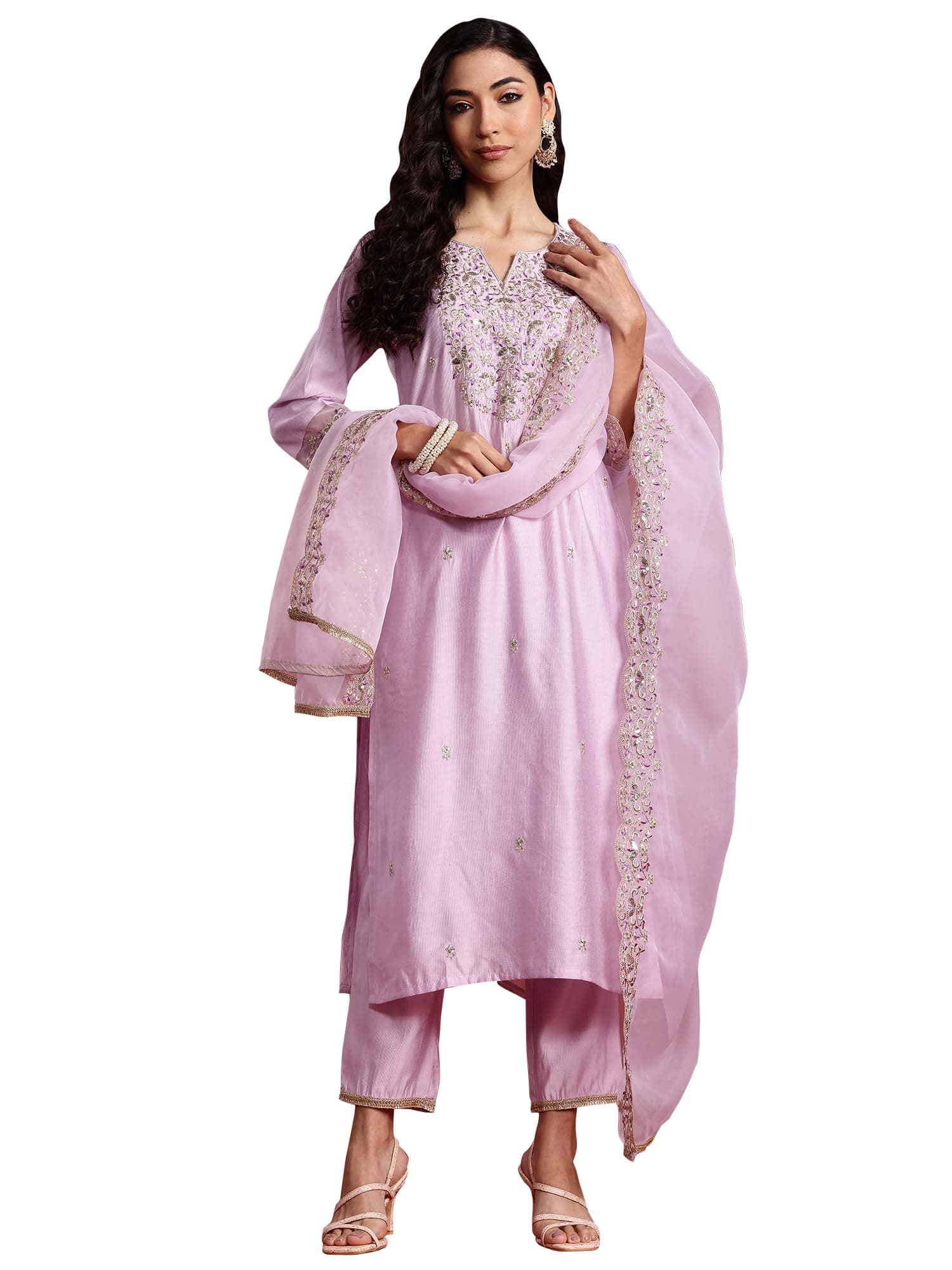 INDO ERA Women's Embroidered Viscose Straight Kurta and Pant With Dupatta Set (RRRRR9583_Small)