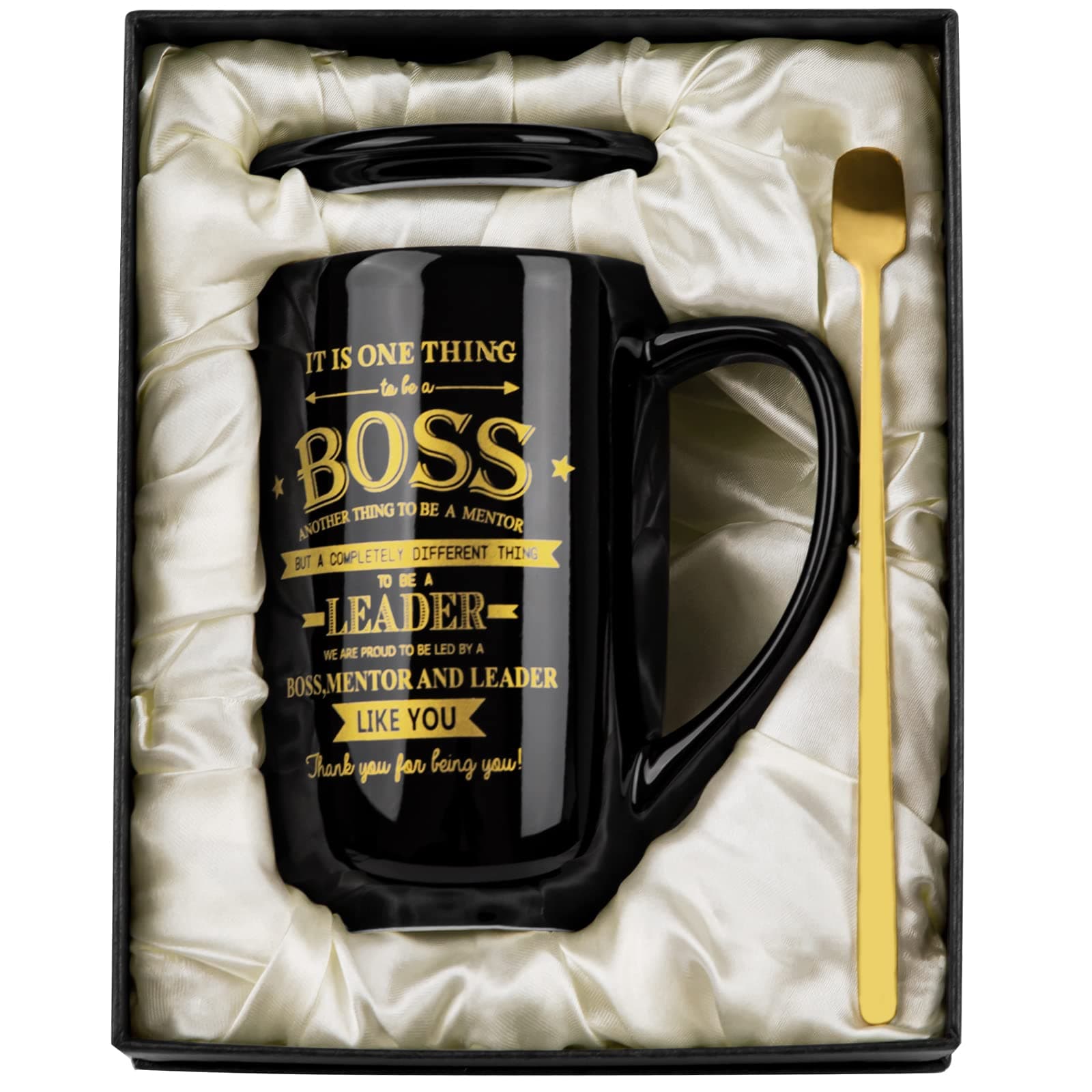 Boss Gifts - Large 18 Oz Black Porcelain Mug - Best Christmas, Boss Day, Birthday, Farewell Gift For Men, Women, Mentor, Leader