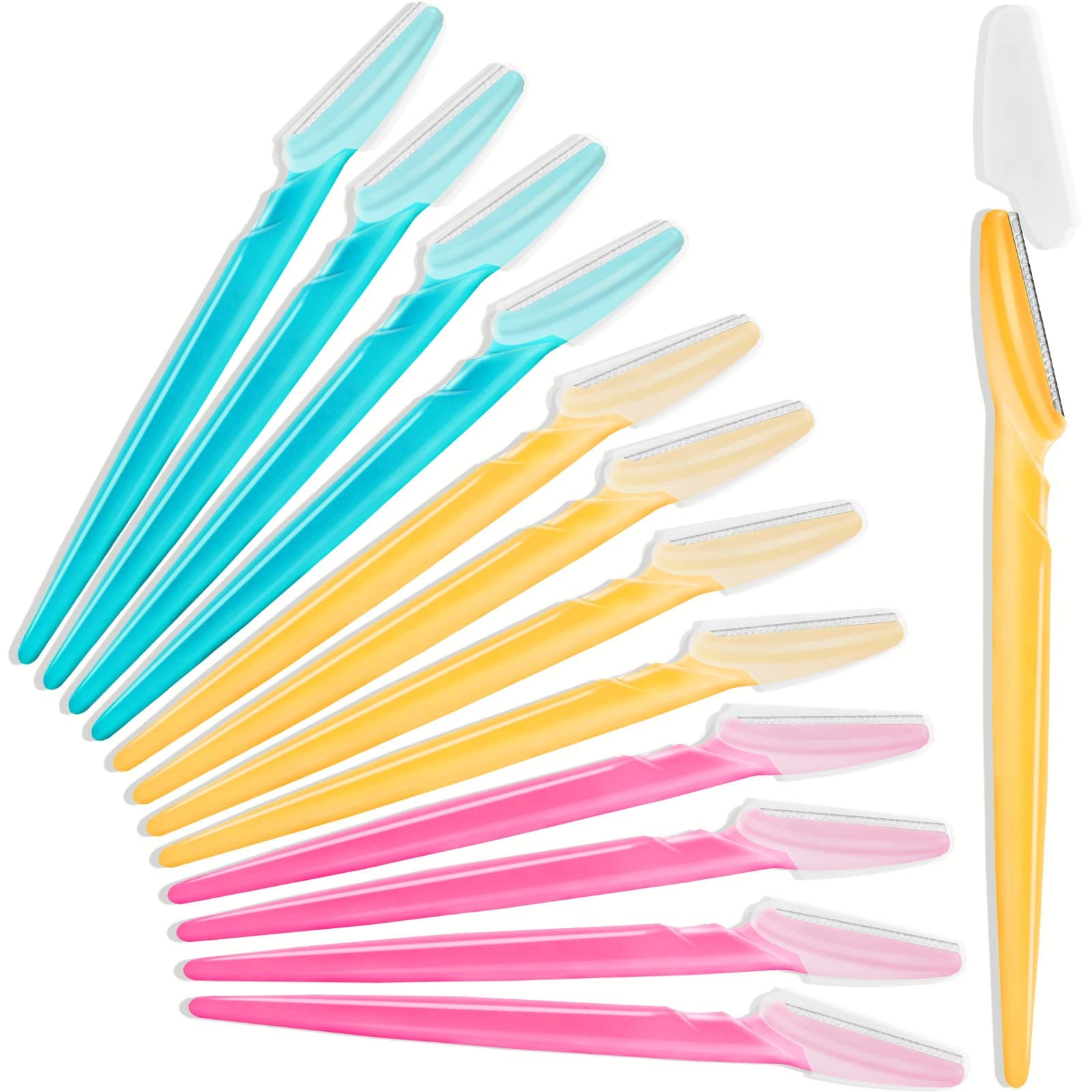 HFATMOS Eyebrow Razors for Women - 12 Pcs Dermaplane Razor - Face Exfoliating, Eyebrow Shapers - Pink, Blue, Yellow - Stainless Steel & Plastic - Women's Safety Razor