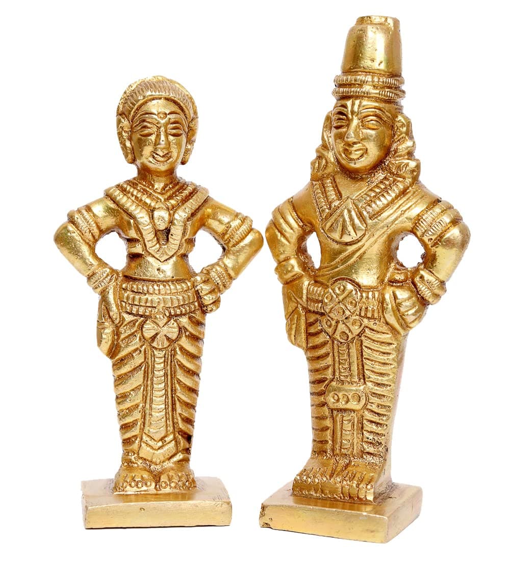 P.J.Handicrafts Brass Vitthal Rukmini Statue – 4-Inch Panduranga and Rukmini Idol for Home Puja, Office Temple and Divine Blessings