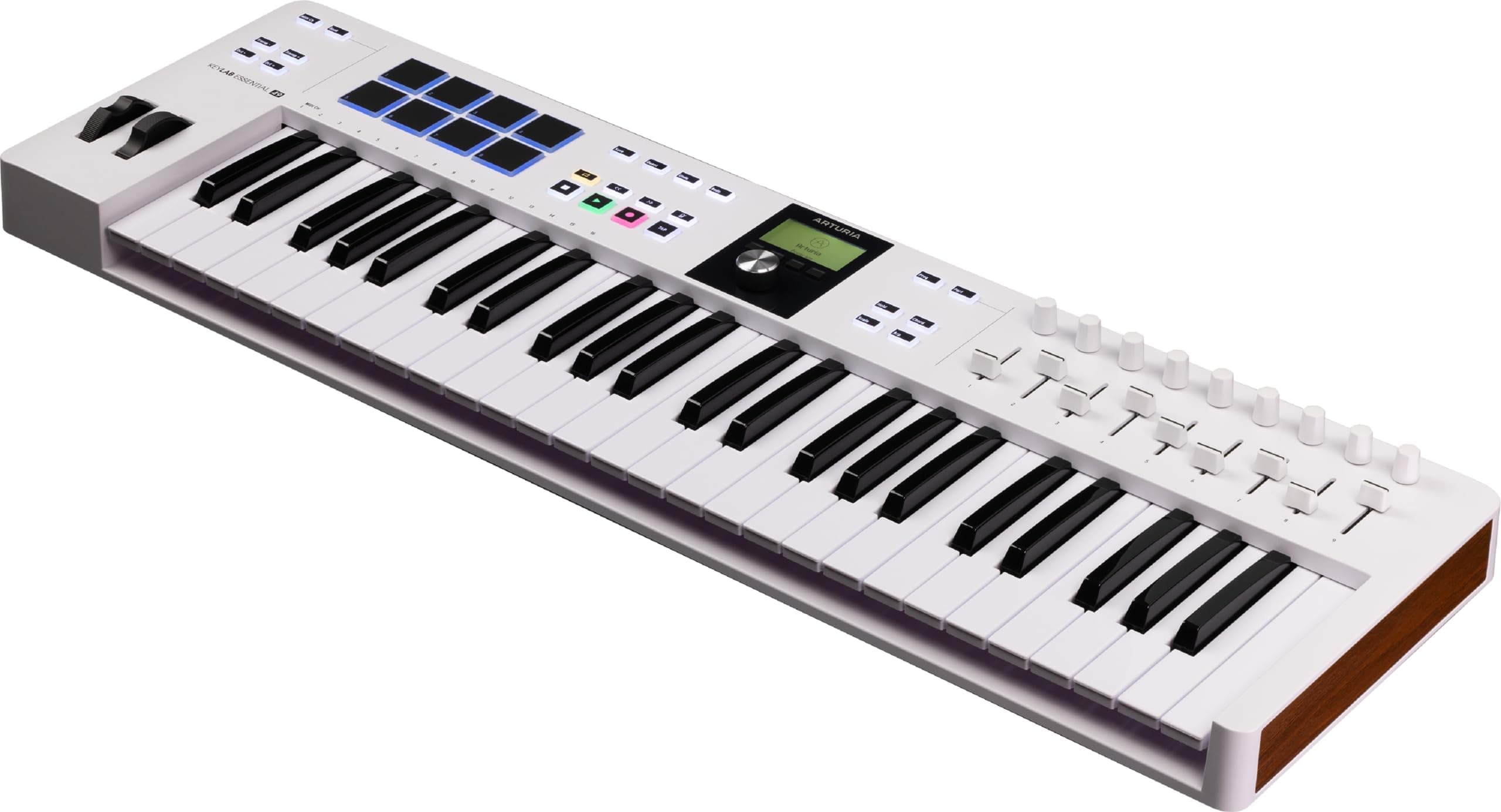 Arturia KeyLab Essential 49 mk3 MIDI Controller with 49 Velocity-Sensitive keys, 9 Encoders, 9 Sliders, 8 RGB Pads - USB-C, Midi Out, LCD Screen, Bundled Software and DAW Integration - White