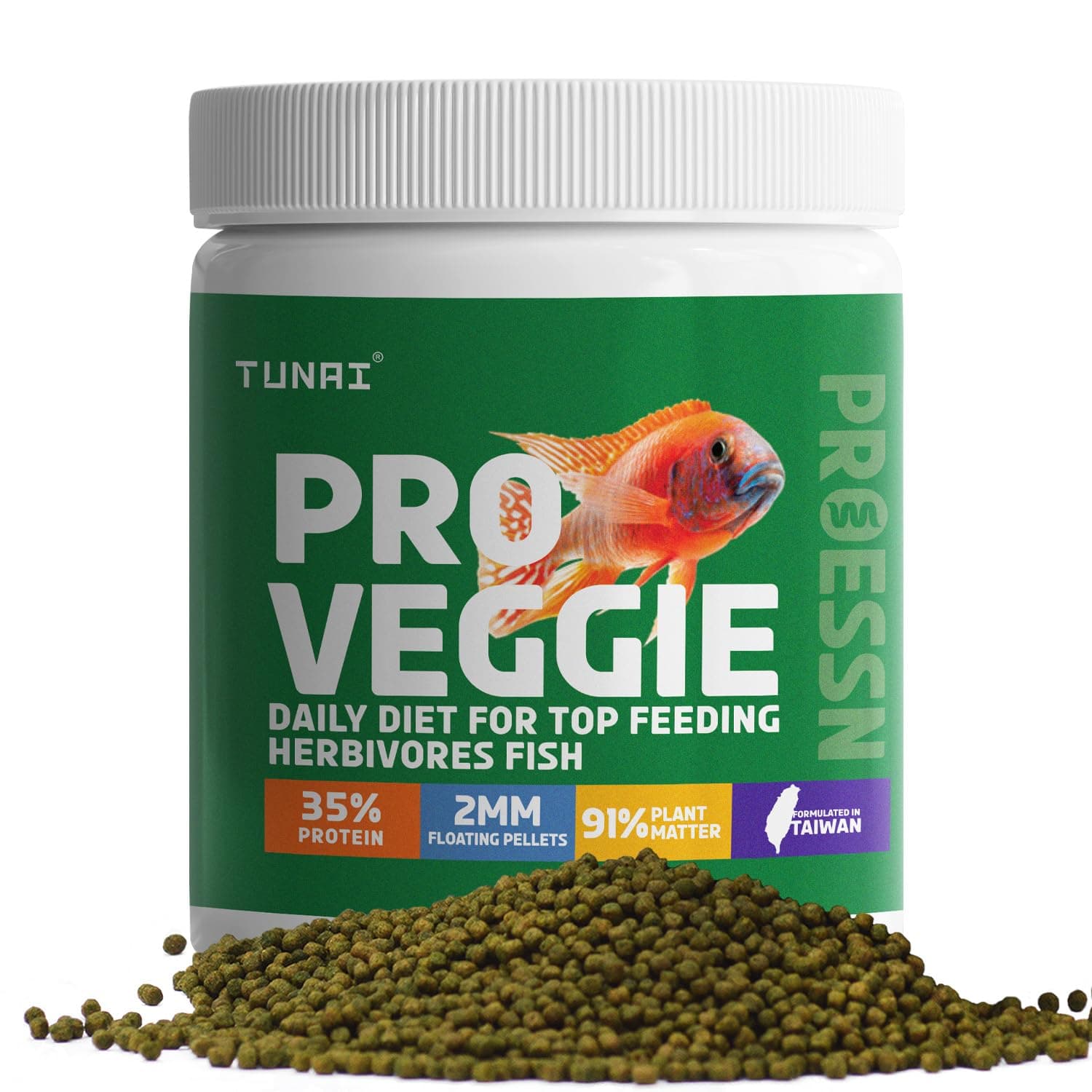 TUNAI Pro Veg Fish Food for Cichlids |250G 91% Plant Matter| Suitable for All Top Feeding Herbivores Fish Food, All Life Stages, Granule