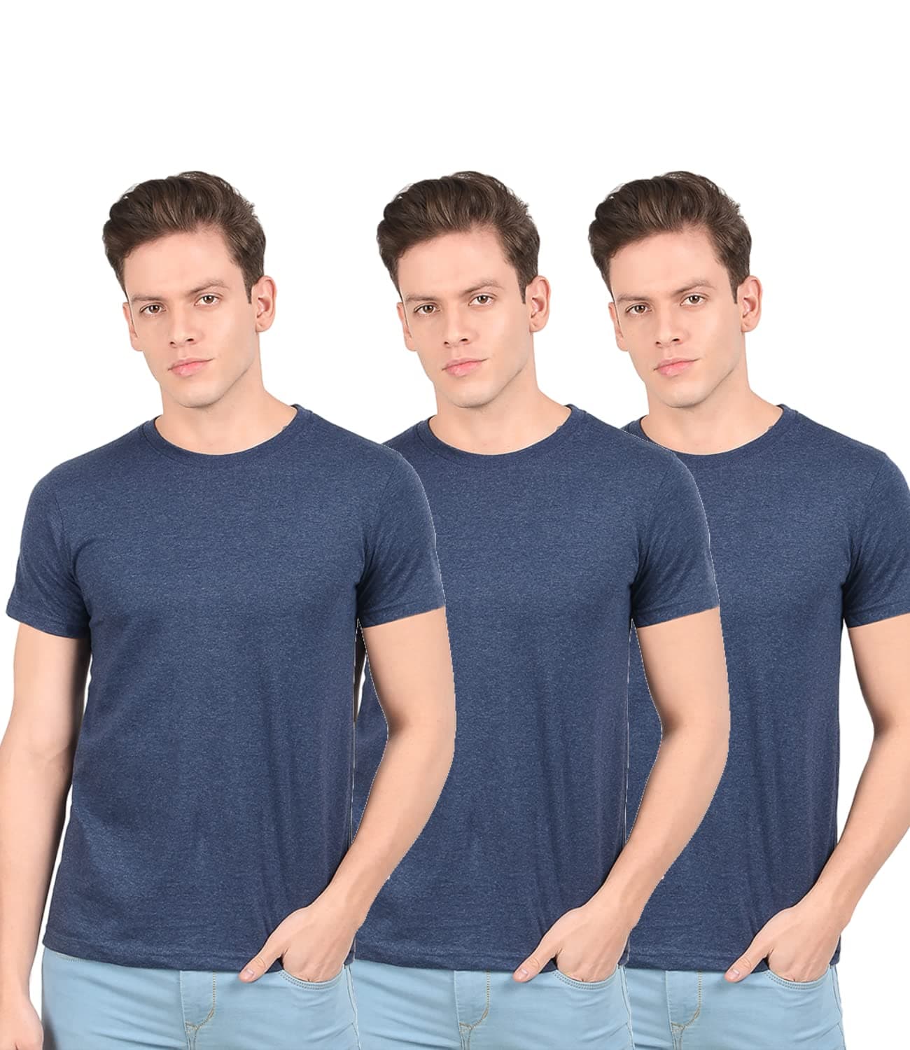 Scott International Men's Cotton Regular Fit T-Shirt Navy Blue Melange M (Pack Of 3)