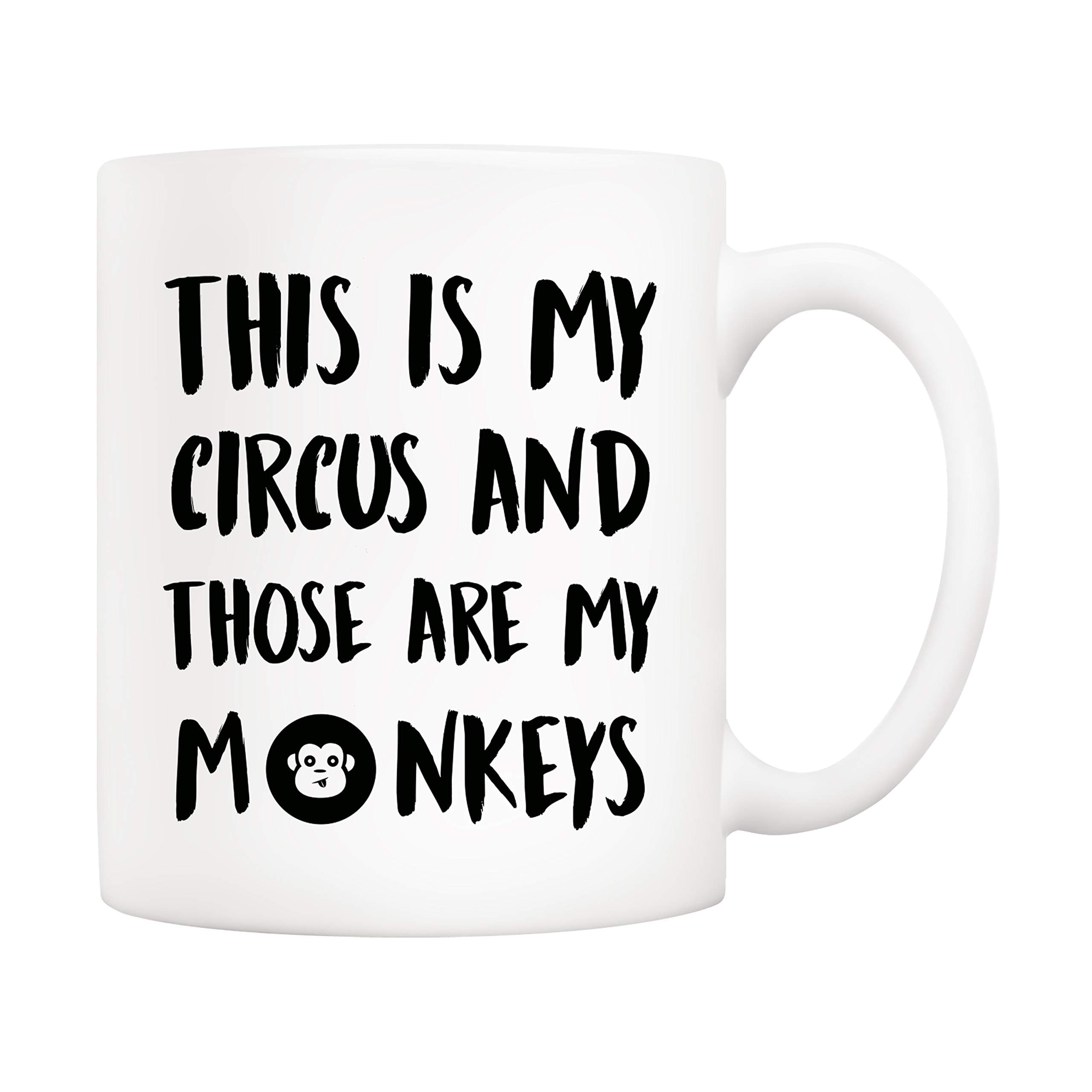 5Aup Christmas Gifts Funny Quote Coffee Mug, This Is My Circus and Those Are My Monkeys Novelty Ceramic Cups 11Oz, Unique Birthday and Holiday Gifts for Daughter Teacher Friend