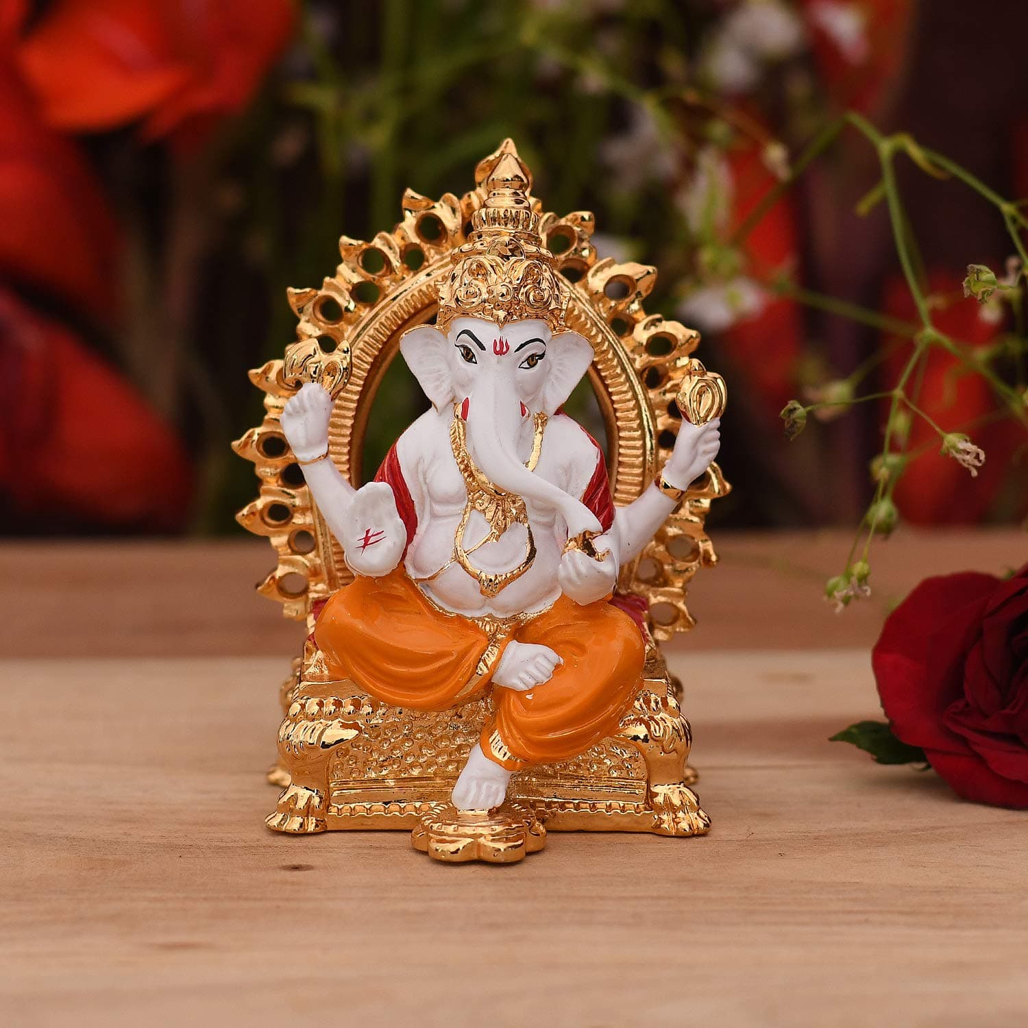 Collectible India Gold Plated Ganesha Idol Statue for Gift - God Ganesh Ganpati Sitting Idols Sculpture Good Luck & Success for Home Puja Gifts (Size 3.5 x 2 Inches)