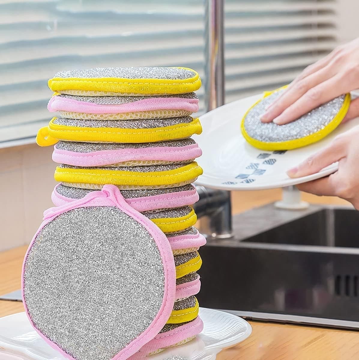 ULTRONEX 2 in 1 Sponge Dish Scrubber Double Side Dishwashing Scrub Double Side Dishwashing Sponge Pan Pot Wash Sponges Kitchen Dish Washing Scrub (Pack of 5)
