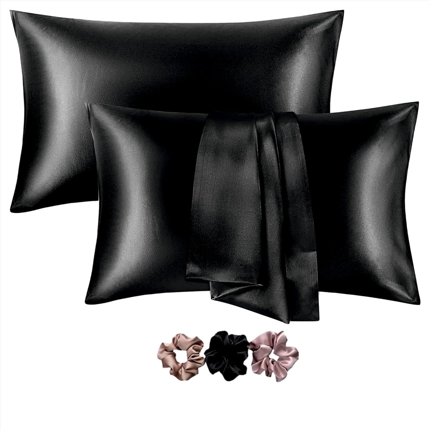 Pillow Cover RYLAN Satin Silk Pillow Cover for Hair and Skin 2 Piece with 3 Piece |Silk Pillow Covers with Envelope Closure end Design|Silk Pillow Cases 600 TC (Black)