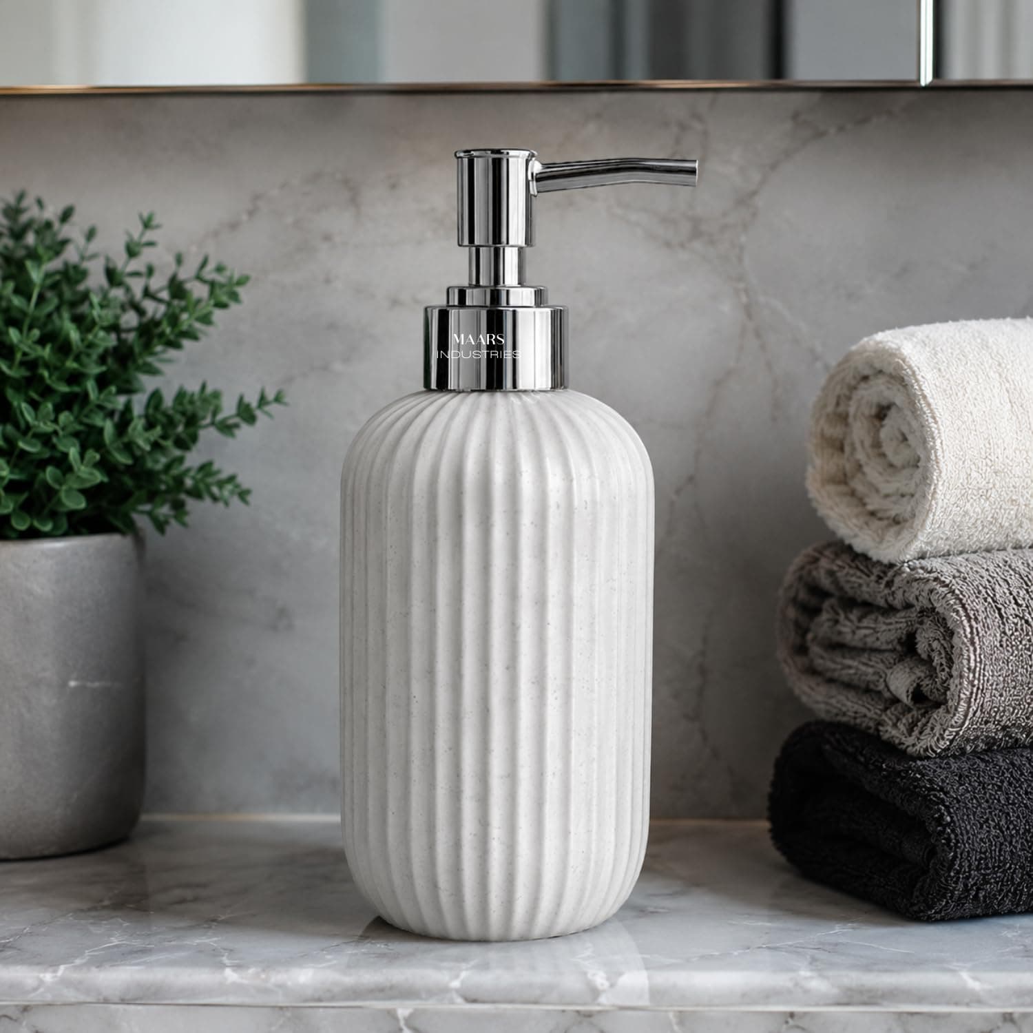 MAARS 250ml Soap Dispenser for Wash Basin - Ribbed Design | Kitchen and Bathroom Accessories Items | Refillable Handwash Dispenser Bottle - White Pack of 1