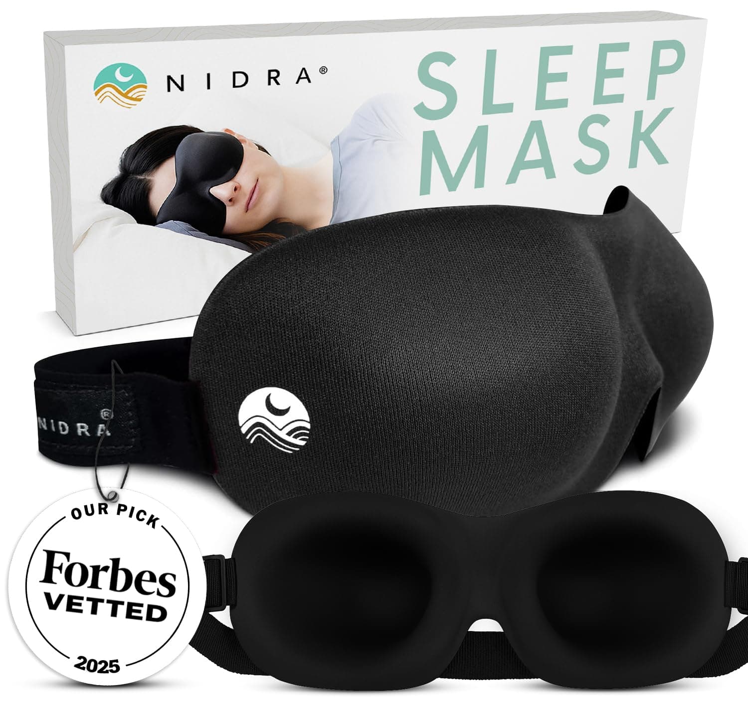 #1 Rated Patented Sleep Mask - Premium Quality Eye Mask with Contoured Shape by Nidra - Ultra Lightweight & Comfortable - Adjustable Head Strap to Fit All Sizes - Sleep Anywhere Anytime - Ideal for Men and Women - Great for Travelers - Sleep Satisfaction Guaranteed