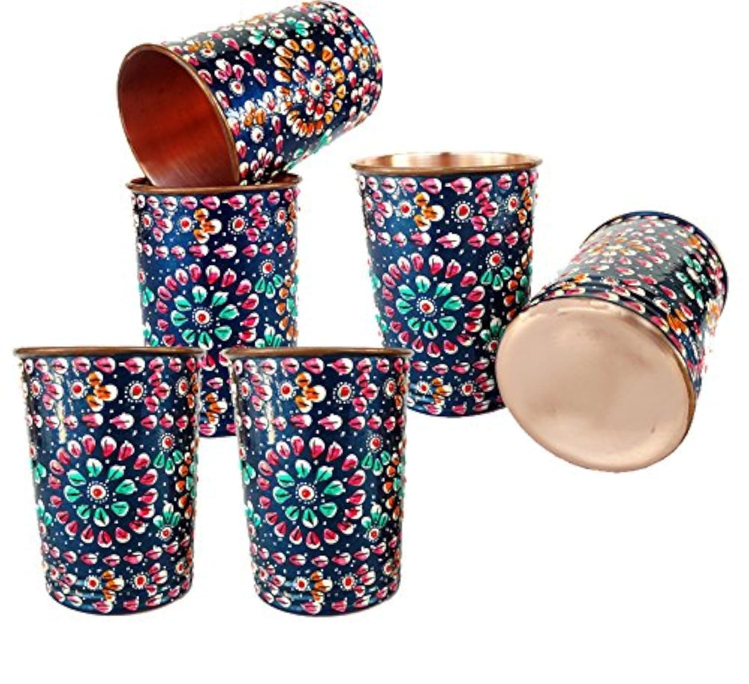 Rastogi Handicrafts Copper Copper Glass - 6 Pieces, Blue, 250 ml